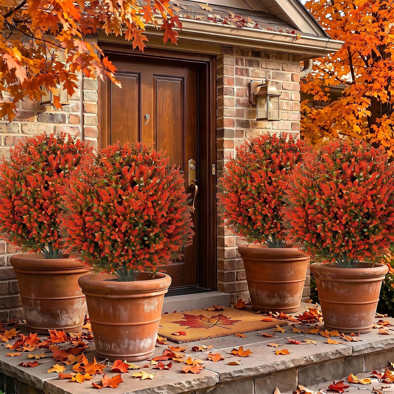 Lunmon Fall Artificial Topiary Trees Outdoor,24 Inch, 4 Pack, Golden