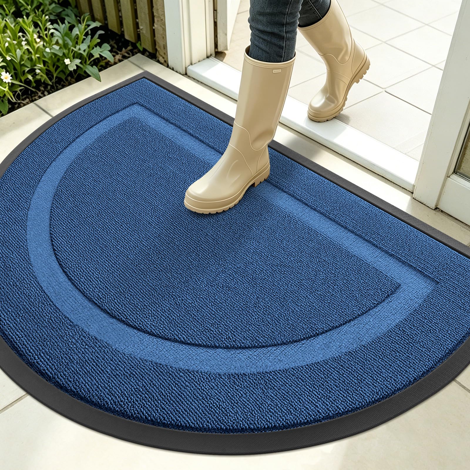 OLANLY Half Circle Front Door Mat Outside 35x23 All-Season Rubber Doormat