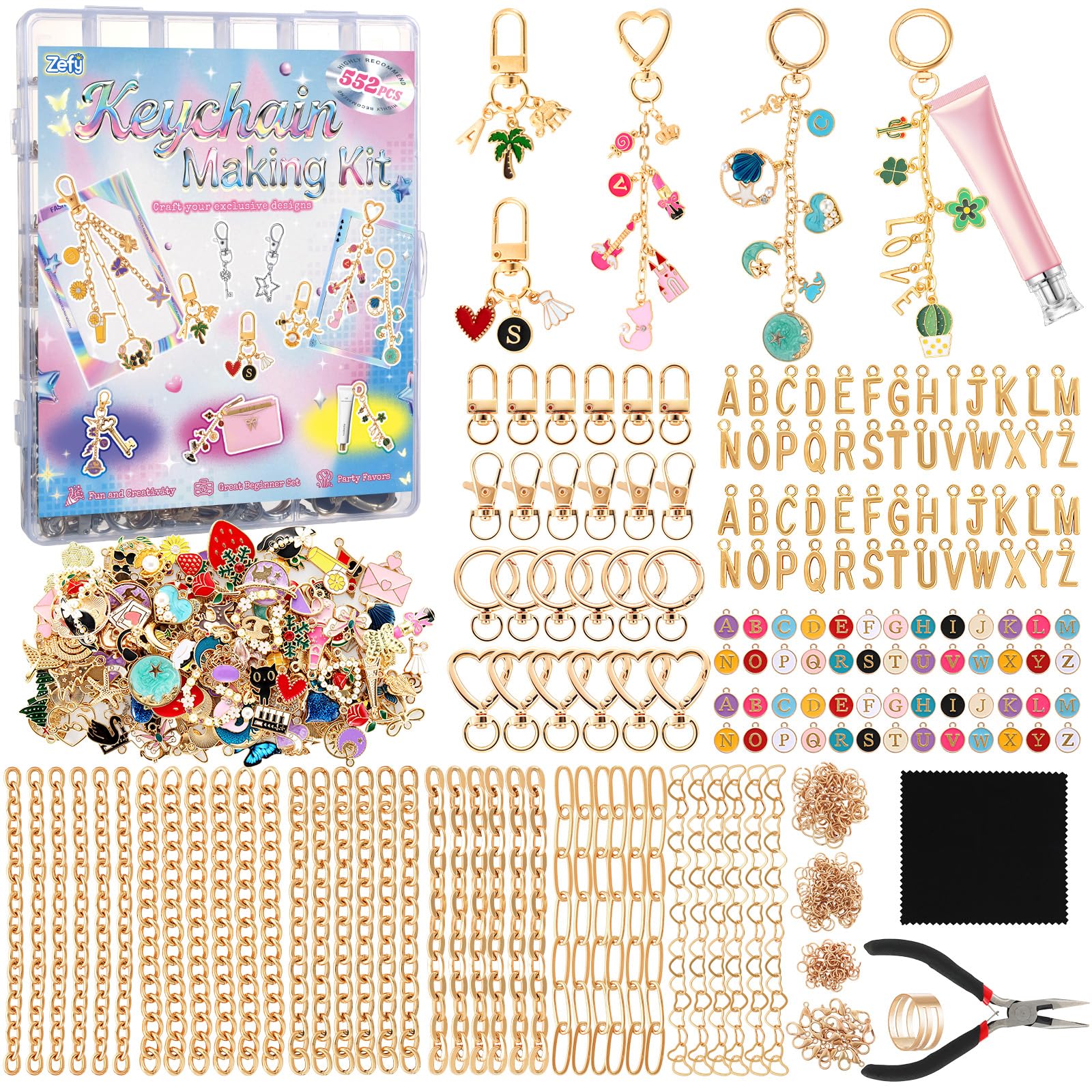 Amazon.com: Zefy 552Pcs Charms Lip Gloss Keychain Making Kit, Gold