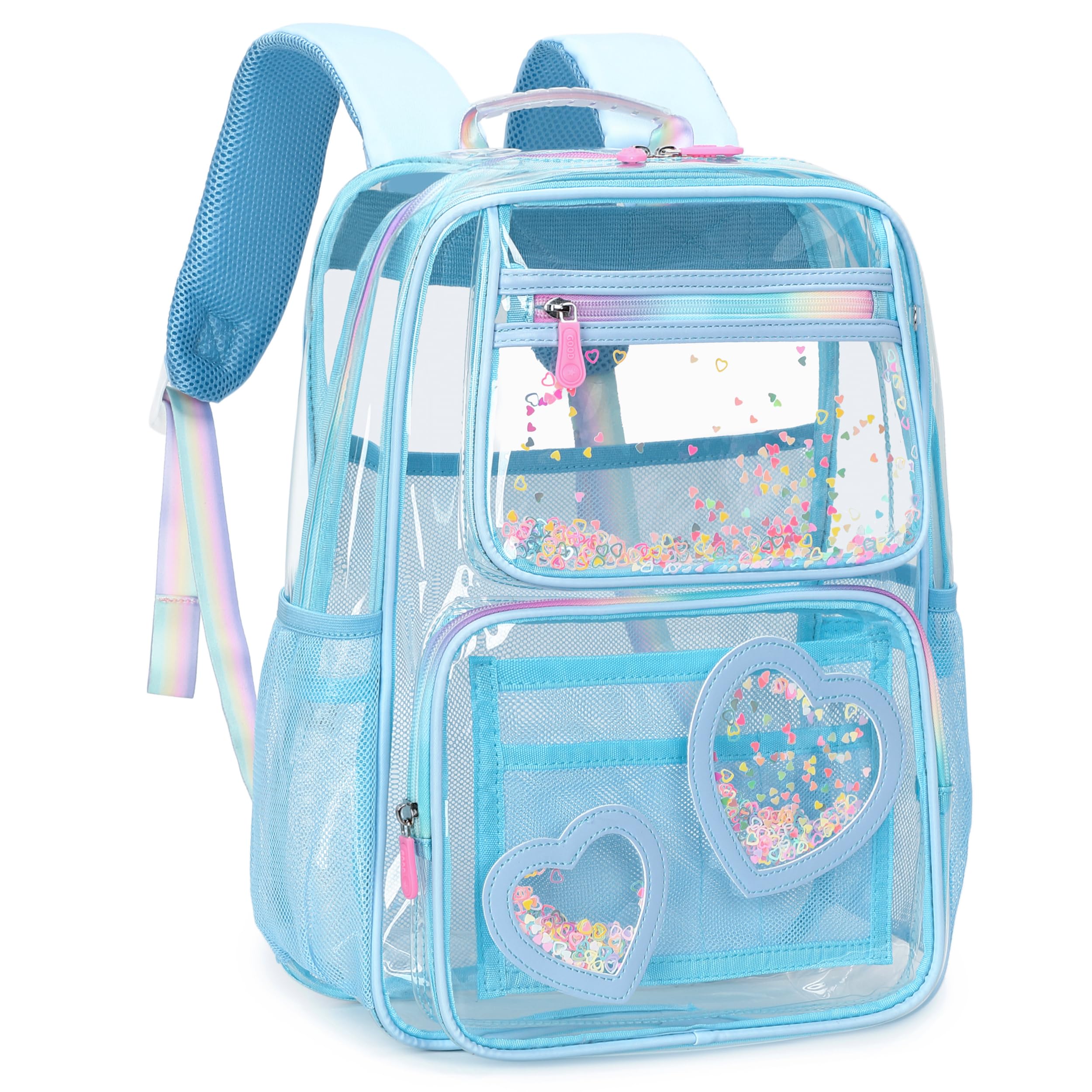 KIDNUO Clear Backpack for Girls,Clear Bookbag Heavy Duty Transparent Backpacks for Stadium Events, See Through Back Pack for Kindergarten Elementary