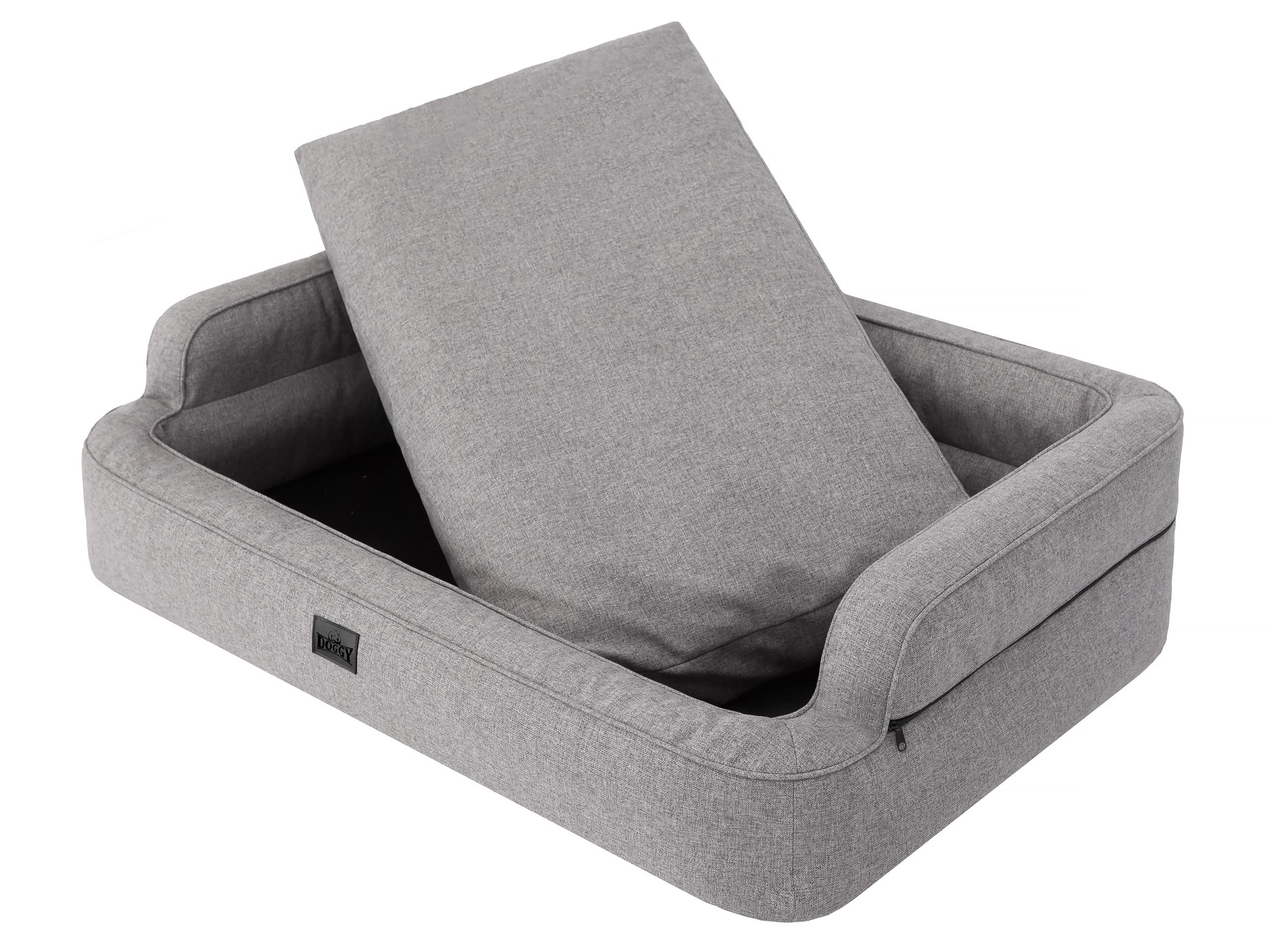 DOGGY Cama para perros, cama para gatos, sofá para perros, funda extraíble, cesta para perros, muebles para mascotas, cama para perros, cama para dormir, XXL: 117 x 79 cm, gris