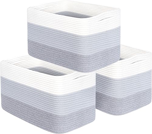 MINTWOOD Design Paquete de 3 cestas de almacenamiento para estantes, sala de juegos y aula, cesta de libros, cubos de almacenamiento decorativos,