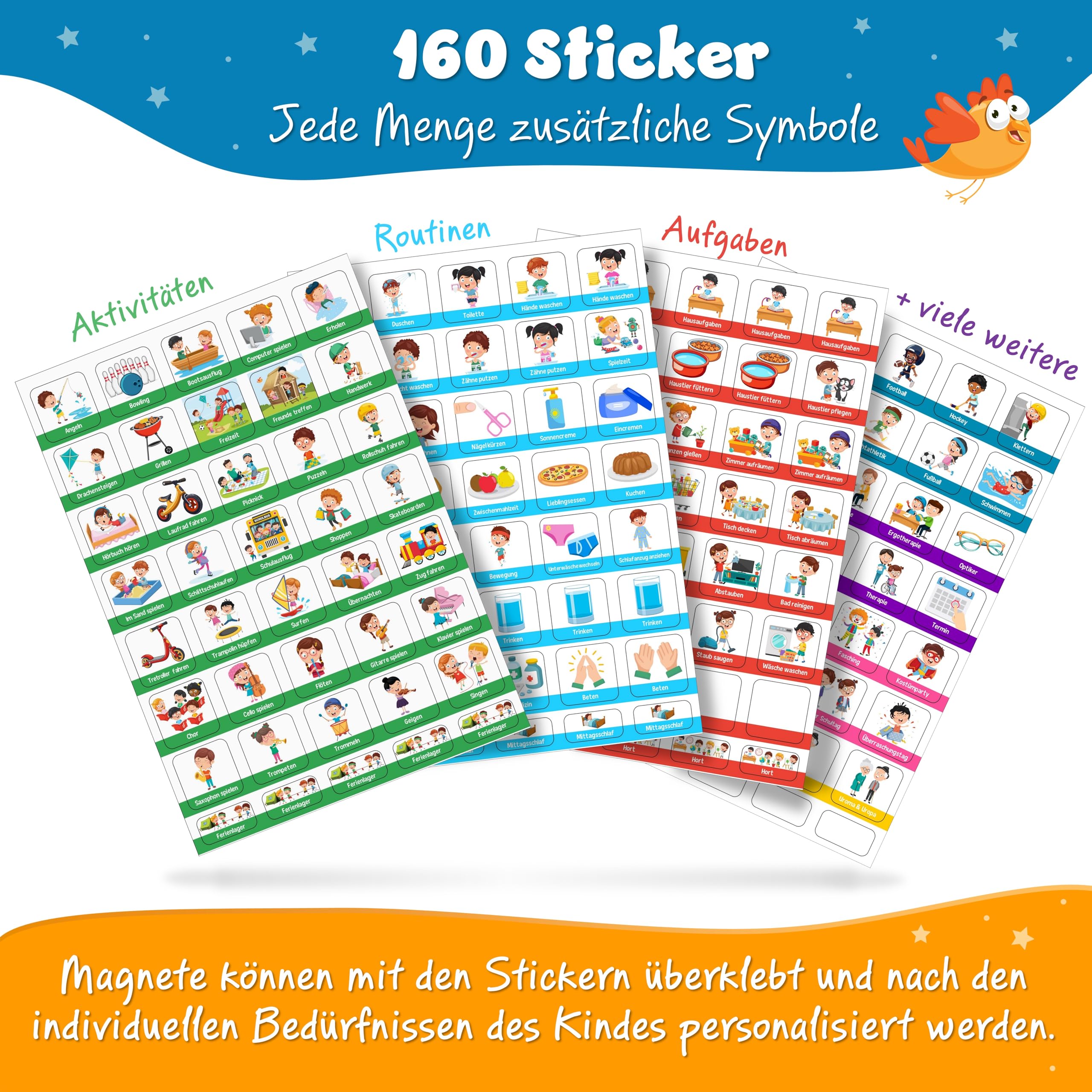 YOURGANIZE® 2-in-1 Wochenplaner und Tagesplaner für Kinder - inkl. 196 Magnete + 160 Sticker zum Personalisieren - Routine Planer Kinder
