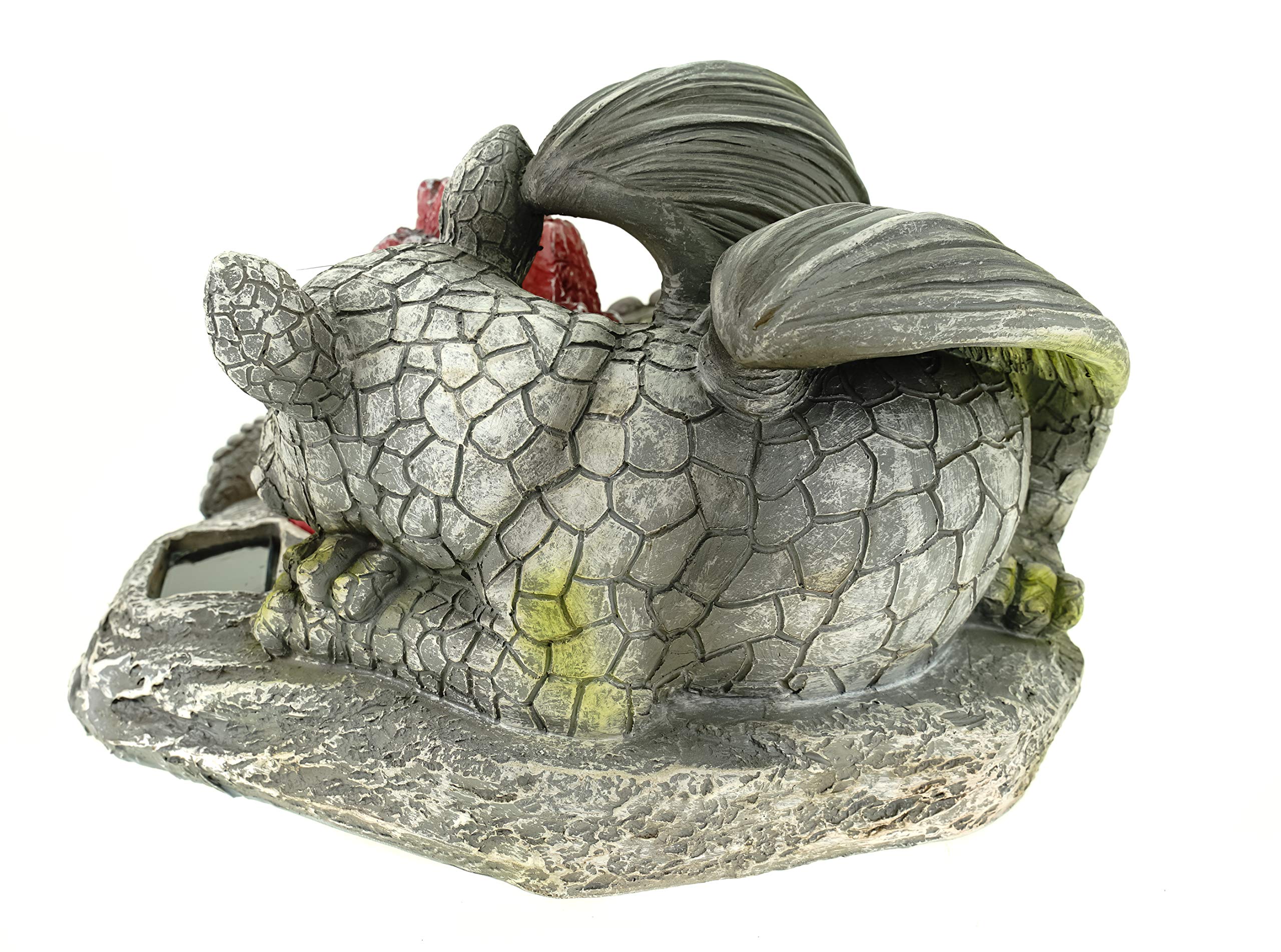 Kremers Schatzkiste Drache am LED Lava Feuer 27 cm Gartenfigur Solar Deko Geschenk Polyresin Solarlicht