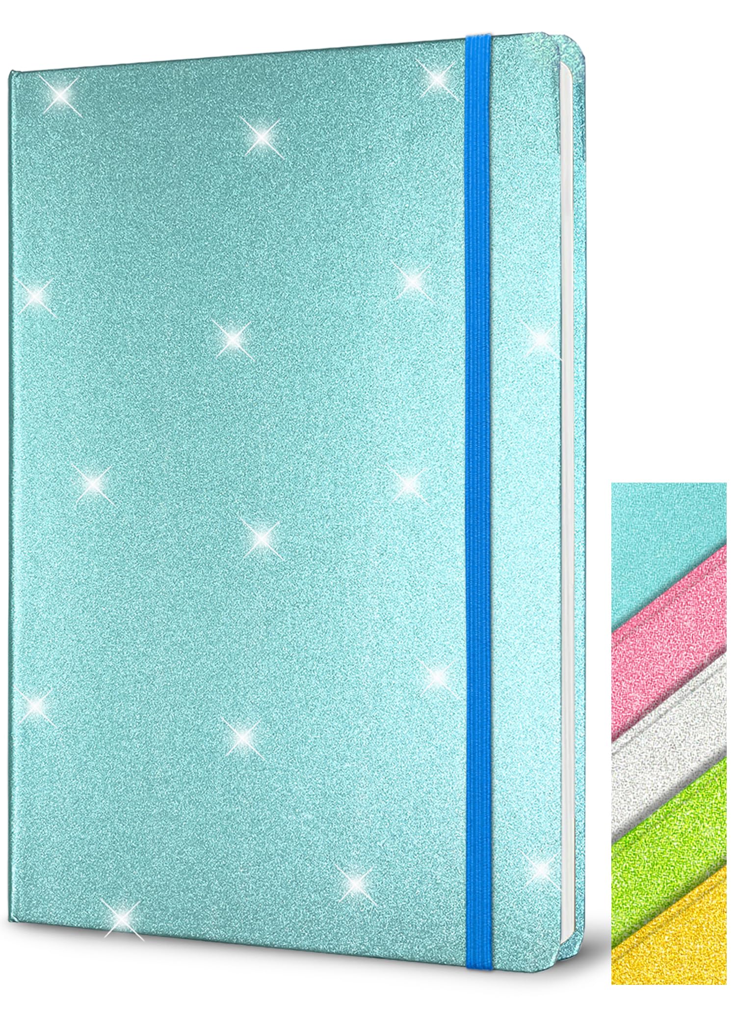 GINMLYDA Blue Glitter Notebook A5 Hardback, 21x14.5cm 160 Pages Never Peel Off Glitter Lined Notebook for Girls Cute Teenager Journal for Women Blank Hardcover Notepads for Work Girls Gift
