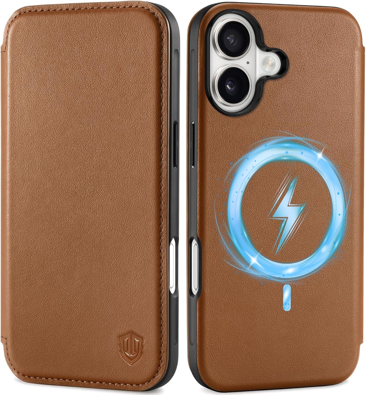 SHIELDON Slim Real Leather Case Wallet for iPhone 17 6.3-inch 5G 2025 | Flip, Wireless Charging, Magnetic Closure, RFID Blocking Credit Card Holder, Full Protective Cover - Saddle Brown