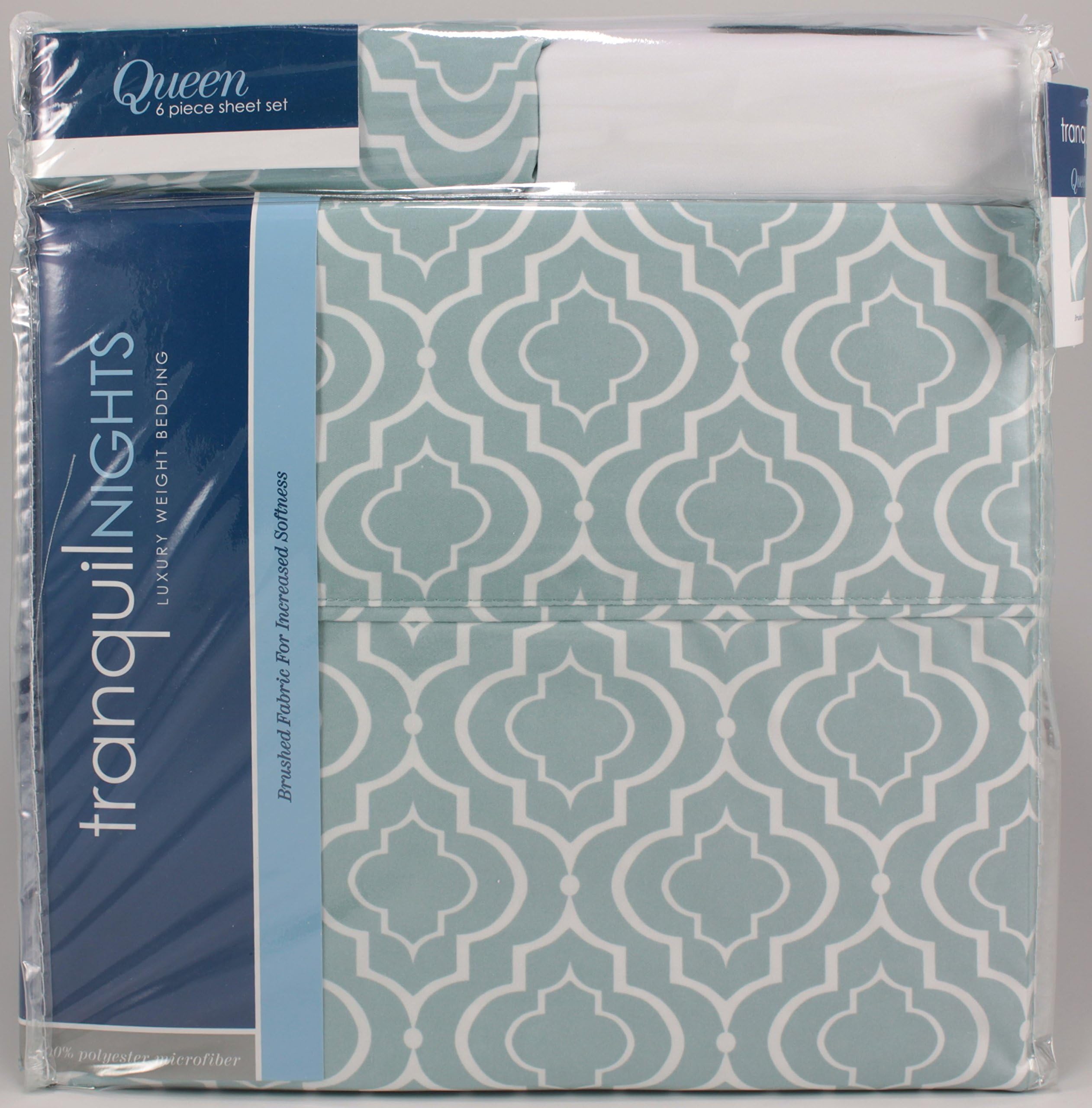 Divatex Tranquil Nights Luxury Weight Bedding Medium Sea Green with White Pattern Queen 6 Piece Sheet Set