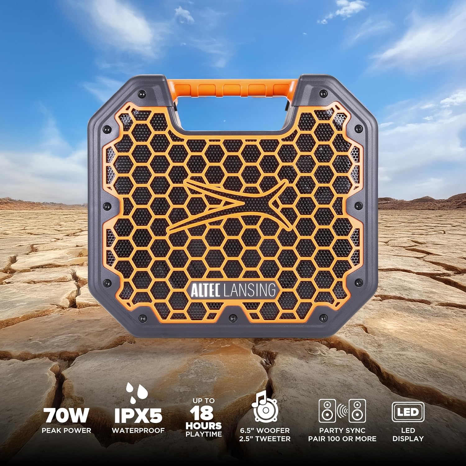 Altec Lansing TOUGHBOXX Bluetooth Speaker, 70W Peak Power, IPX5 Waterproof, 18Hr Playtime, Party Sync 100+ Units, FM Radio, USB-C & Mic in, Ultimate Portable Outdoor Bluetooth Speaker - Image 2