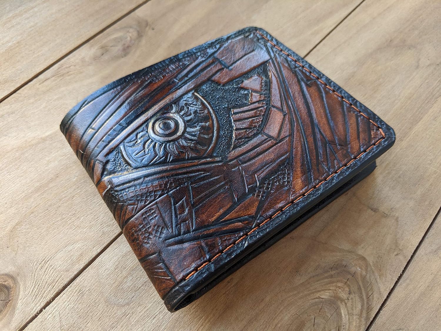 Theodoros Transformer Leather Wallet for Men – RFID Genuine Leather Bifold Biker Wallet, Embossed, Carved, Tooled & Painted Wallet, Custom Personalized Gift