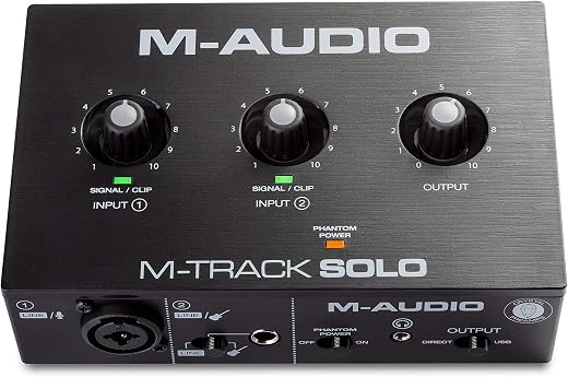 M-Audio M-Track Solo – USB Audio Interface for Recording, Streaming and Podcasting with XLR, Line and DI Inputs, Plus a So...