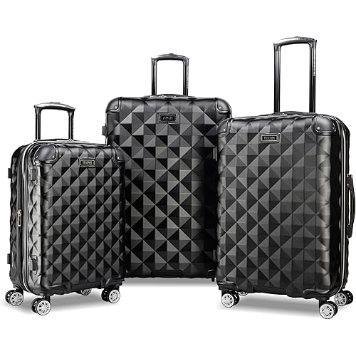 Kenneth Cole REACTION Diamond Tower Collection Lightweight Hardside Expandable 8-Wheel Spinner Travel Luggage, Black, 3-Piece Set (20", 24", & 28")