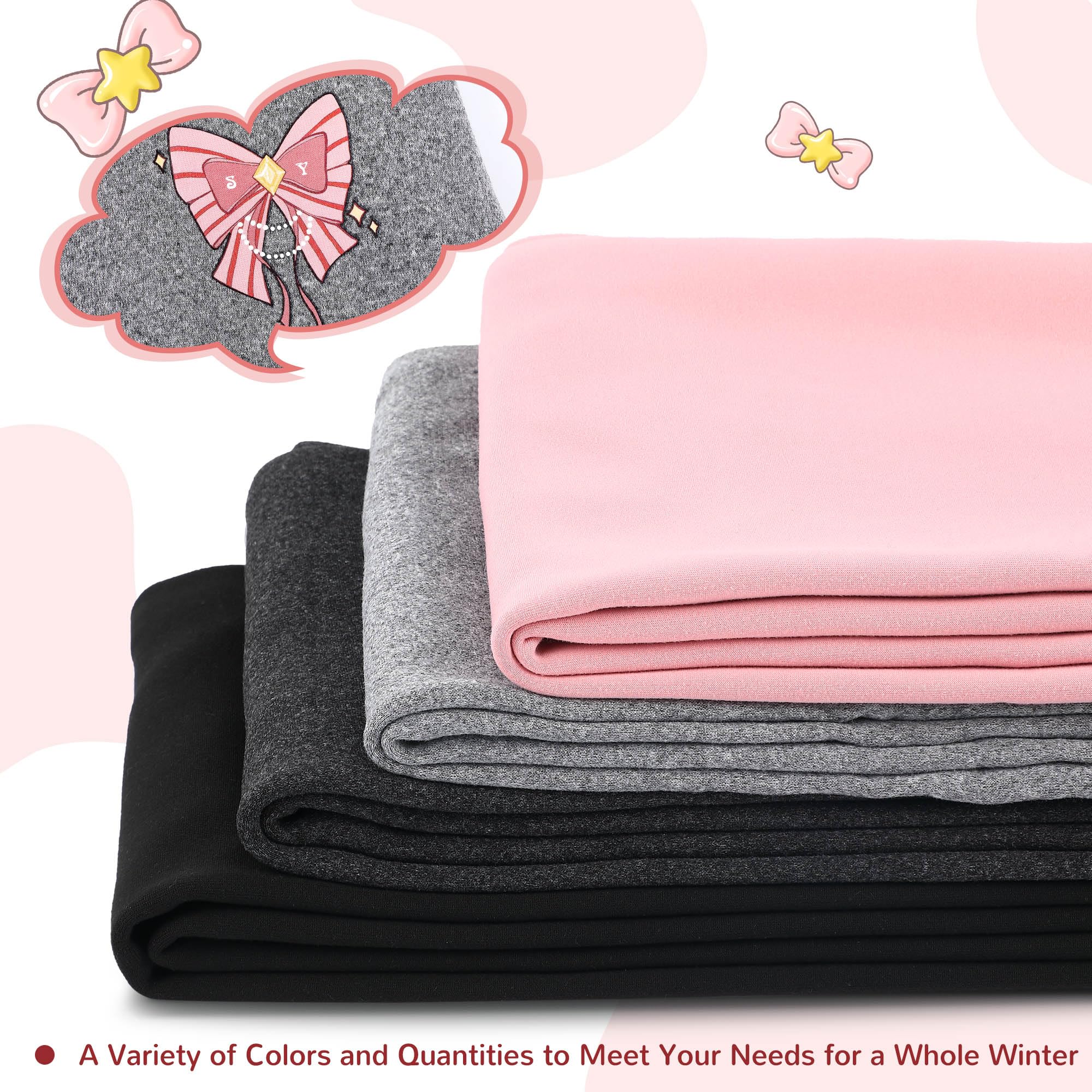 Twistover Winter-Leggings für Mädchen, mit Fleece gefüttert, Schleife, dicke Thermostrumpfhose, Baumwolle, volle Länge, 4 Stück