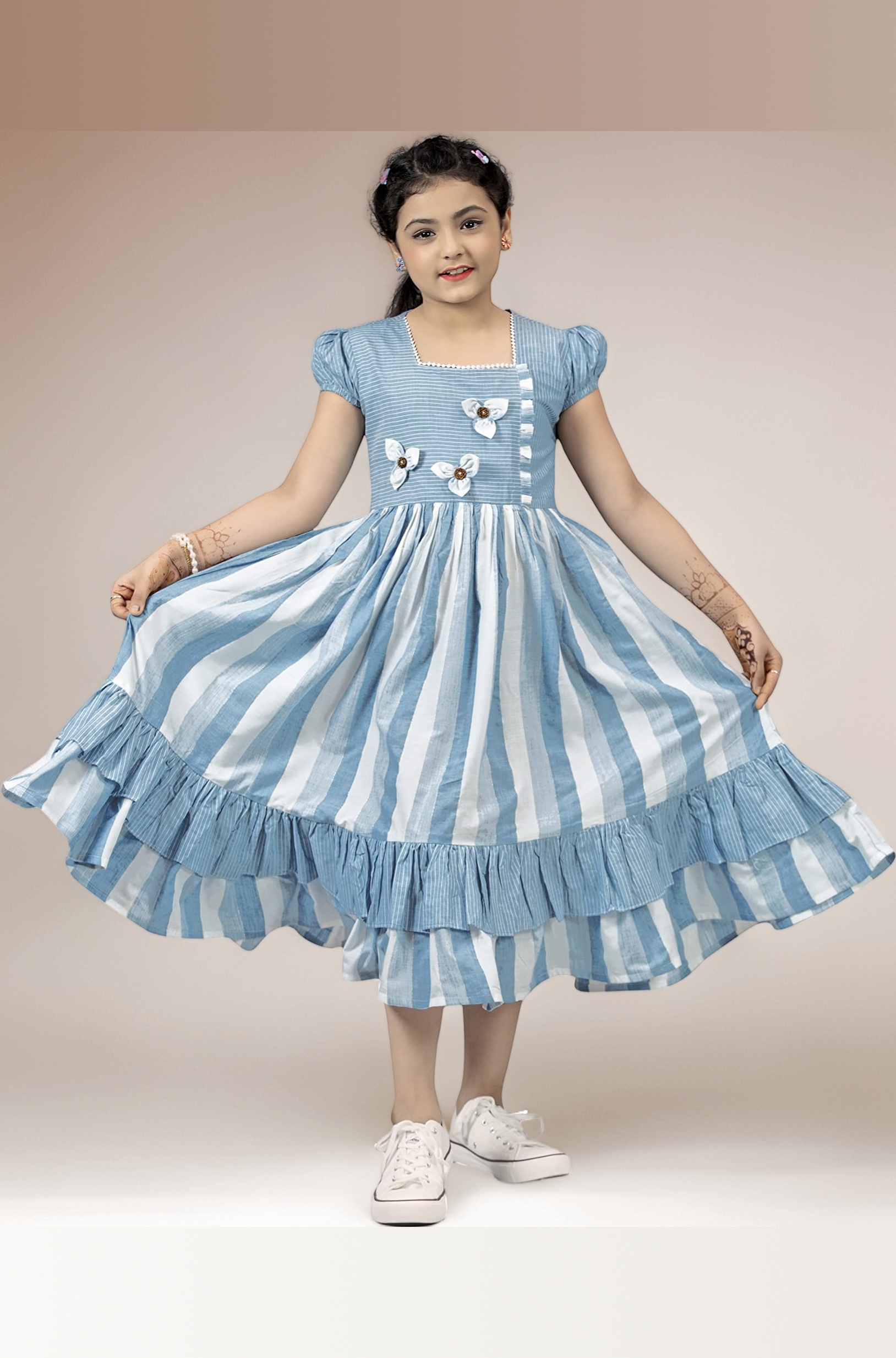 Girl's Cotton Blend Printed One Piece Dress|Western Casual Calf Frock for Kids