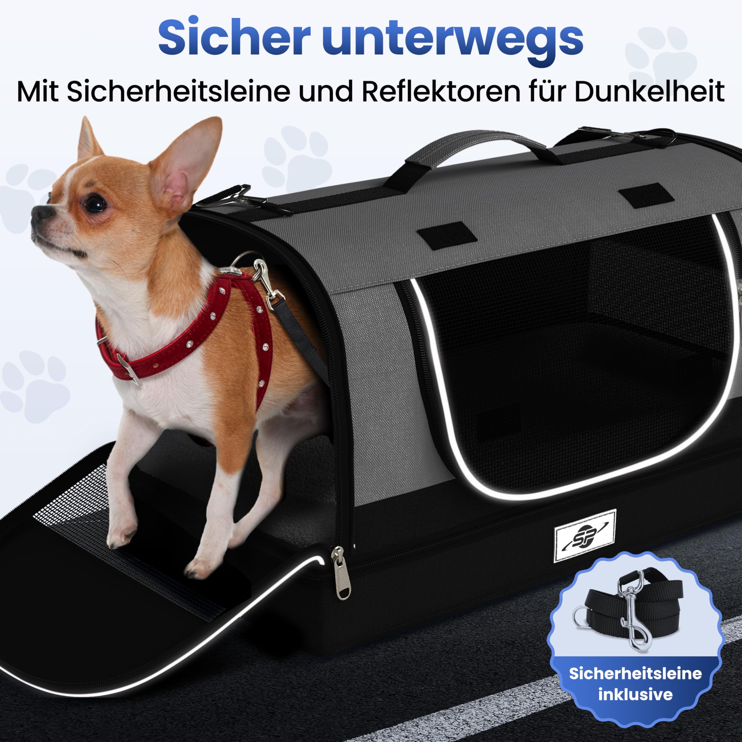 Smart-Planet® Transporttasche Katzen und Hunde mit abnehmbaren Boden - Faltbare Transportbox bis 8kg - 50x30x30 cm - mit Tragegurt für Urlaub, Reisen und Tierarzt