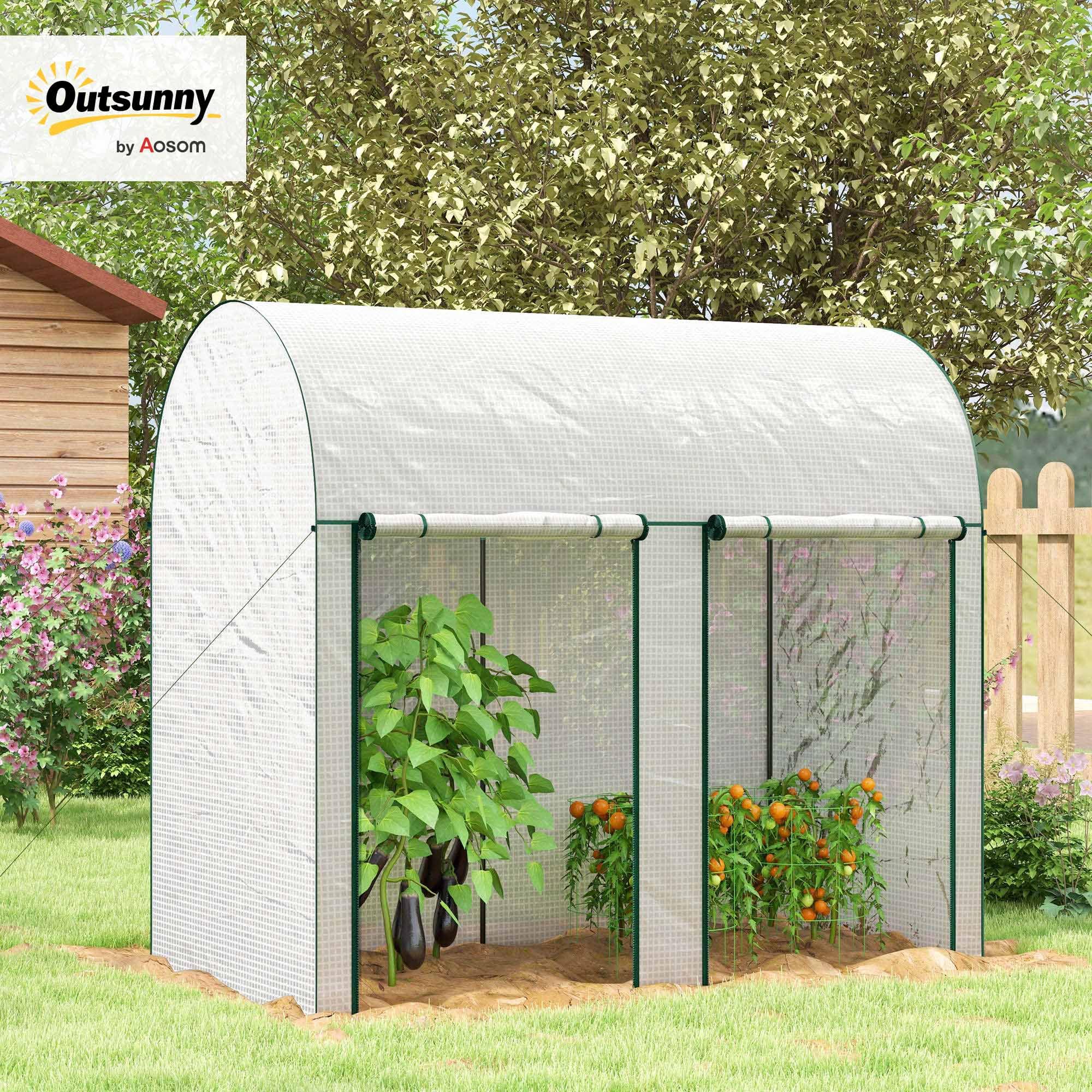 Outsunny Serra da Giardino 2x1x1.78 m con 2 Porte Avvolgibili a Cerniera, Serra per Orto con Struttura in Acciaio e Copertura in PE Anti-UV, per Orto Verdure Fiori, Bianco