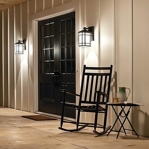 Miniatura 4 de Kichler Cameron - Lámpara de pared para exteriores de 14.25 pies con 1 luz con vidrio de lino grabado en roca de pradera