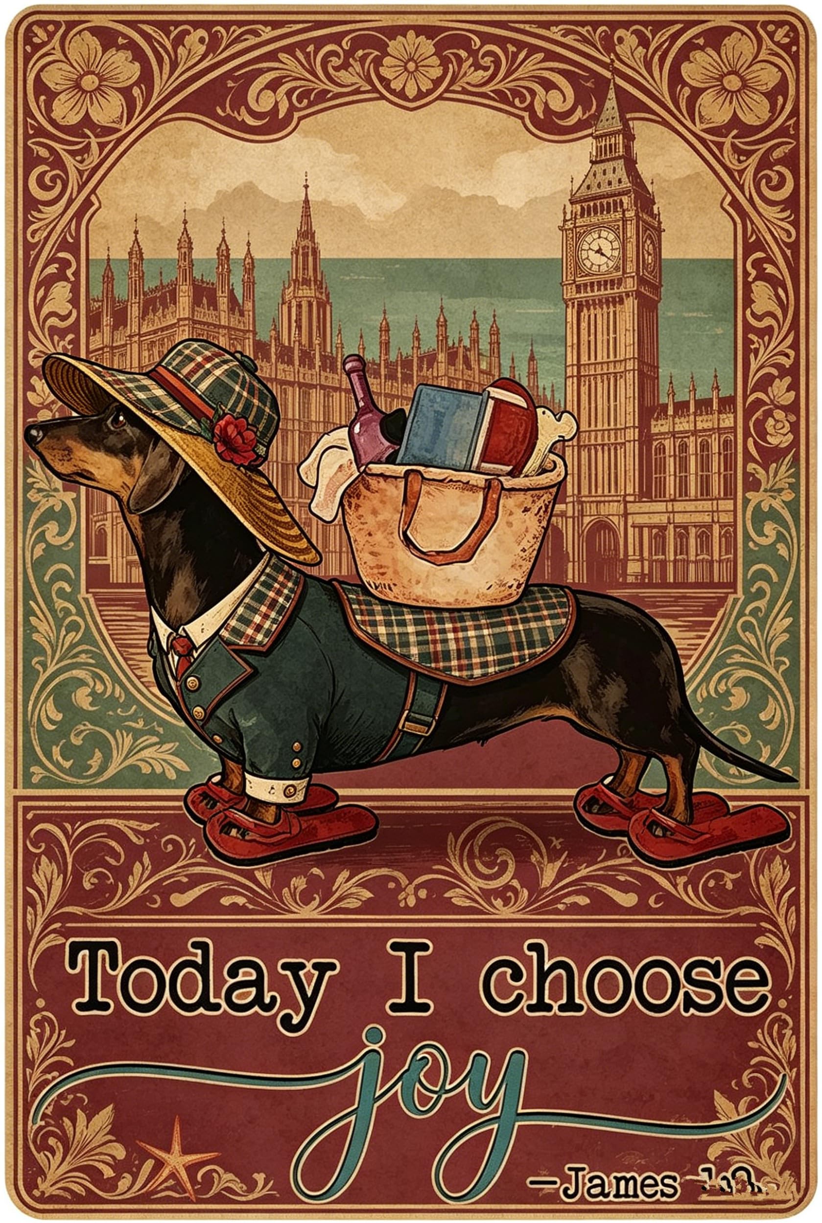 Dachshund Beach Life Today I Choose Joy Retro Metal Tin Sign Vintage Sign for Home Coffee Wall Decor 8x12 Inch