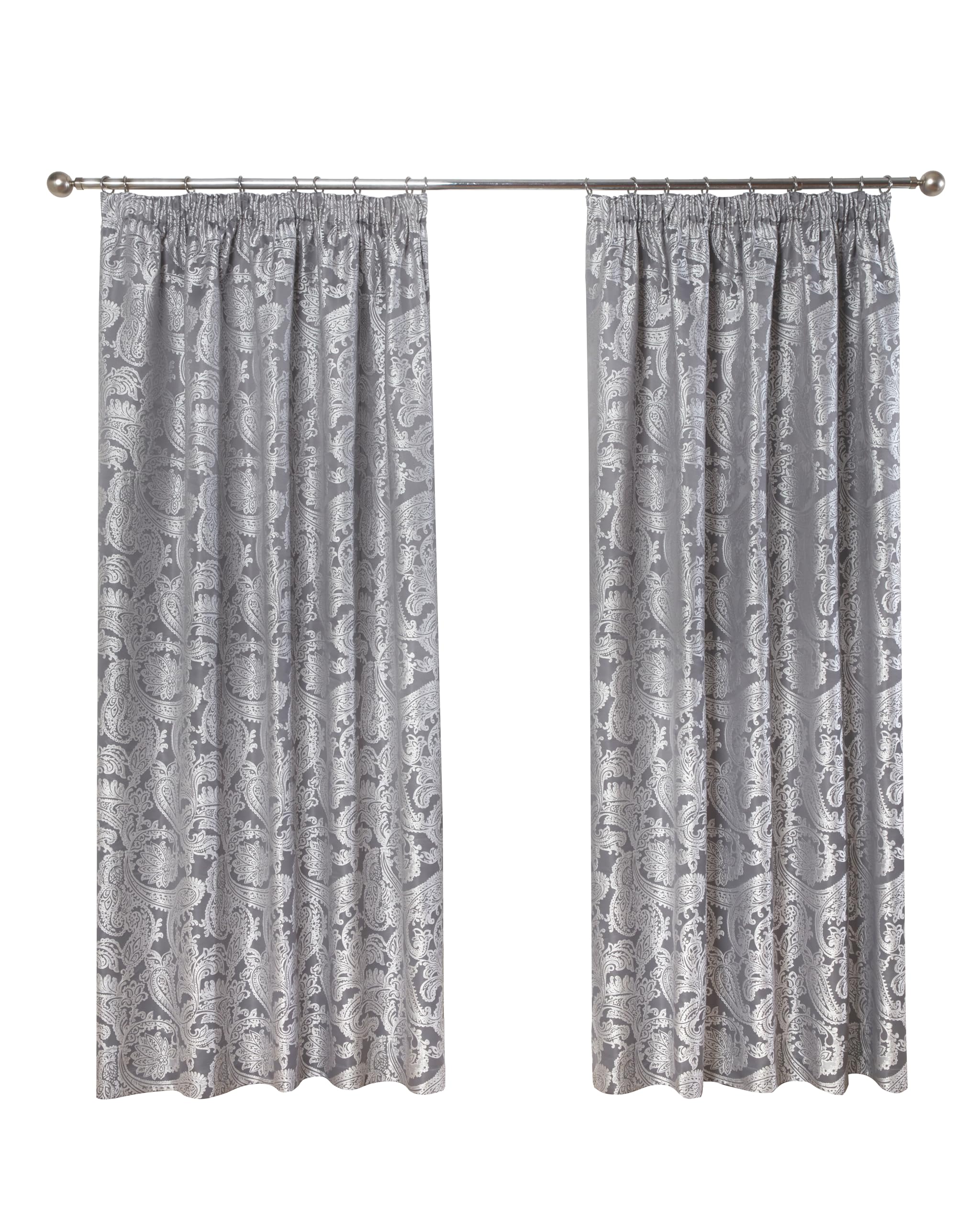 Emma Barclay Silver Duchess Pencil Pleat Curtains - Lined Woven Damask Tape Top Curtains For Bedroom & Living Room - Softens Daylight & Adds Privacy (, W 46" X L 72" (2 Panels))