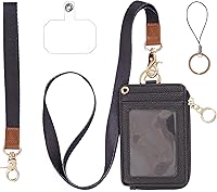 Vista 91 de Soporte de tarjetas de ID 2 en 1, cartera chica multiusos, correa de muñeca extraíble, cordón para cuello, ventana clara, 5 ranuras, para teléfono