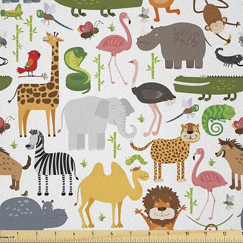 Miniatura 78 de Tela de panda Lunarable de The Yard, diseño de oso asiático con dibujos animados comiendo hojas y ramas, animal silvestre, tela decorativa para