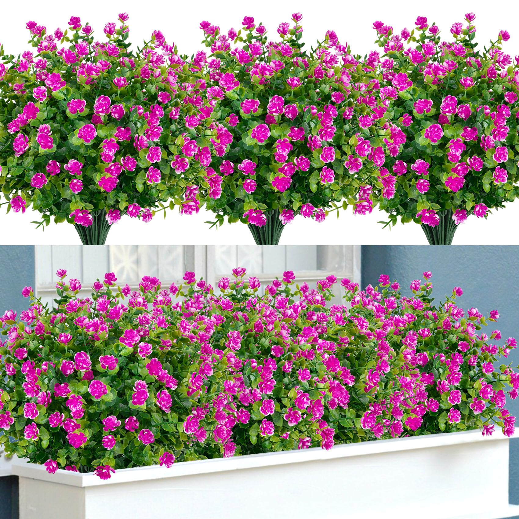 Bassion Artificial Flowers for Outdoors Decoration UV Resistant, Fuschia