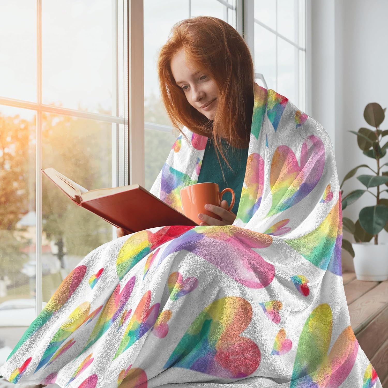 Love Heart Throw Blanket for Couple - Colorful Rainbow Heart Pattern Soft Flannel Fleece 40x50 Inches - Image 7