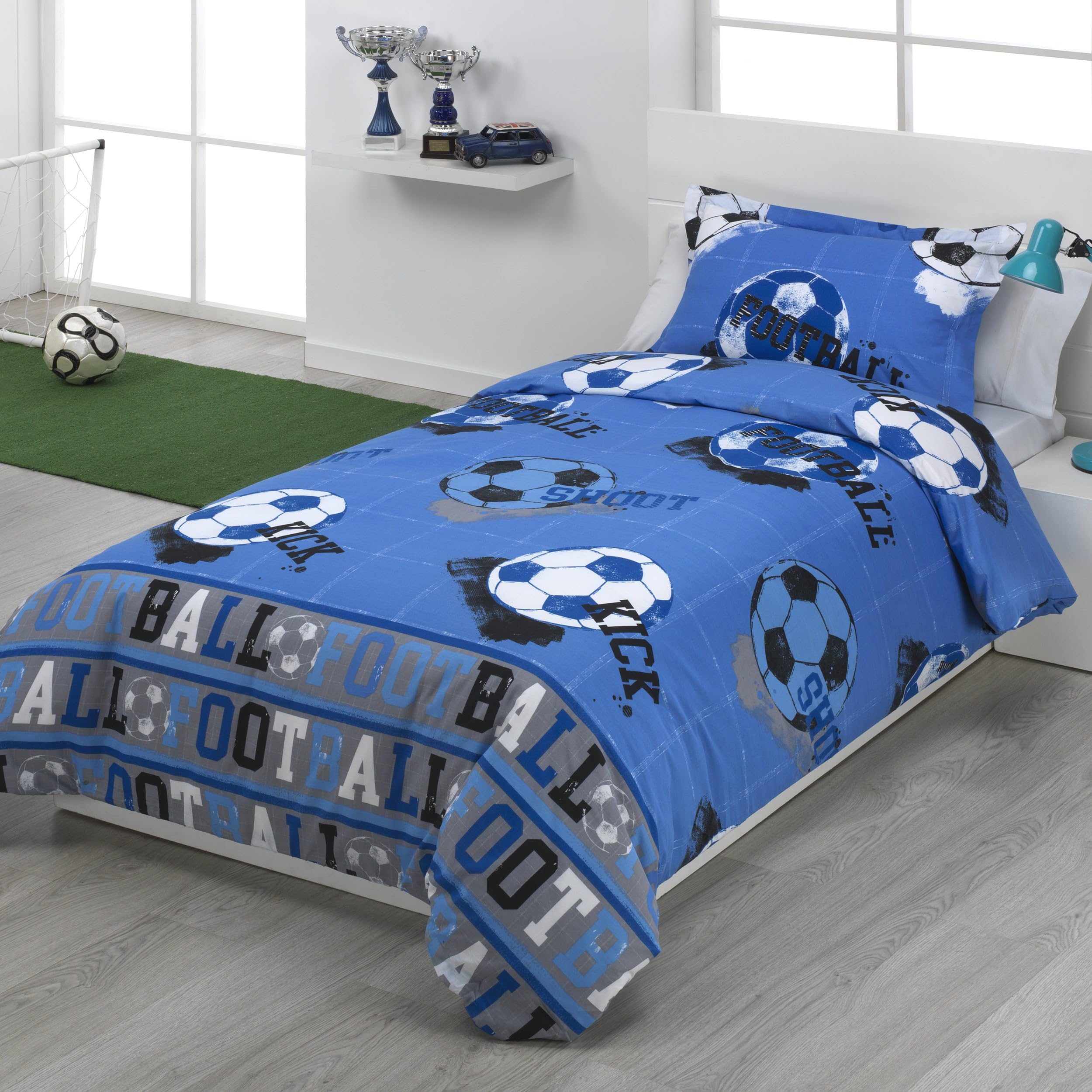 DHESTIA HOME - Funda Nórdica Cama Infantil Fútbol Quick - Color Azul, Talla Cama 105