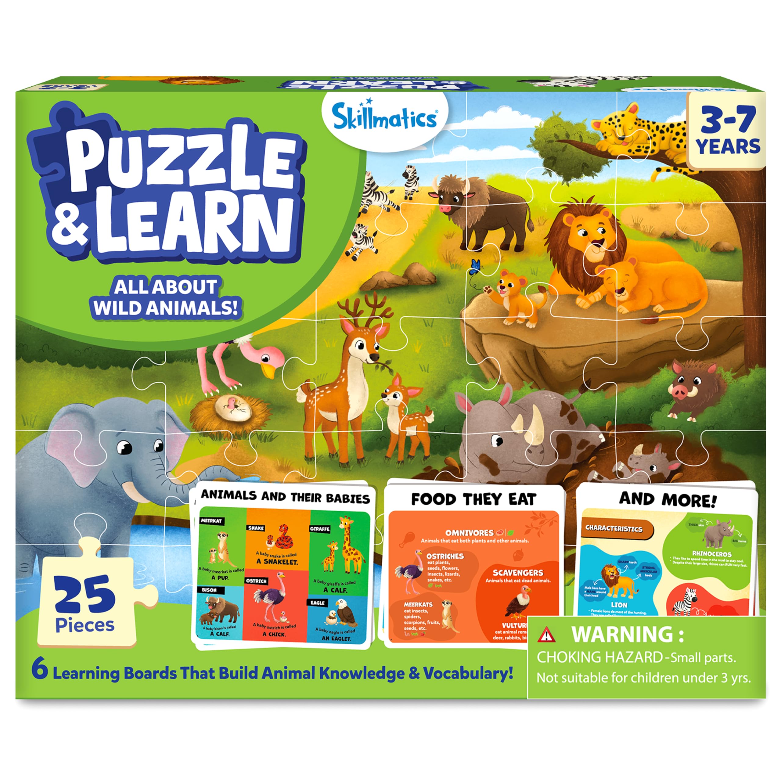 Skillmatics Puzzle & Learn – Wild Animals, 25-Piece Jigsaw Puzzle with 6 Learning Boards, Educational Screen-Free Activity for Preschoolers & Toddlers, Gift for Boys & Girls Ages 3, 4, 5, 6, 7-image-33