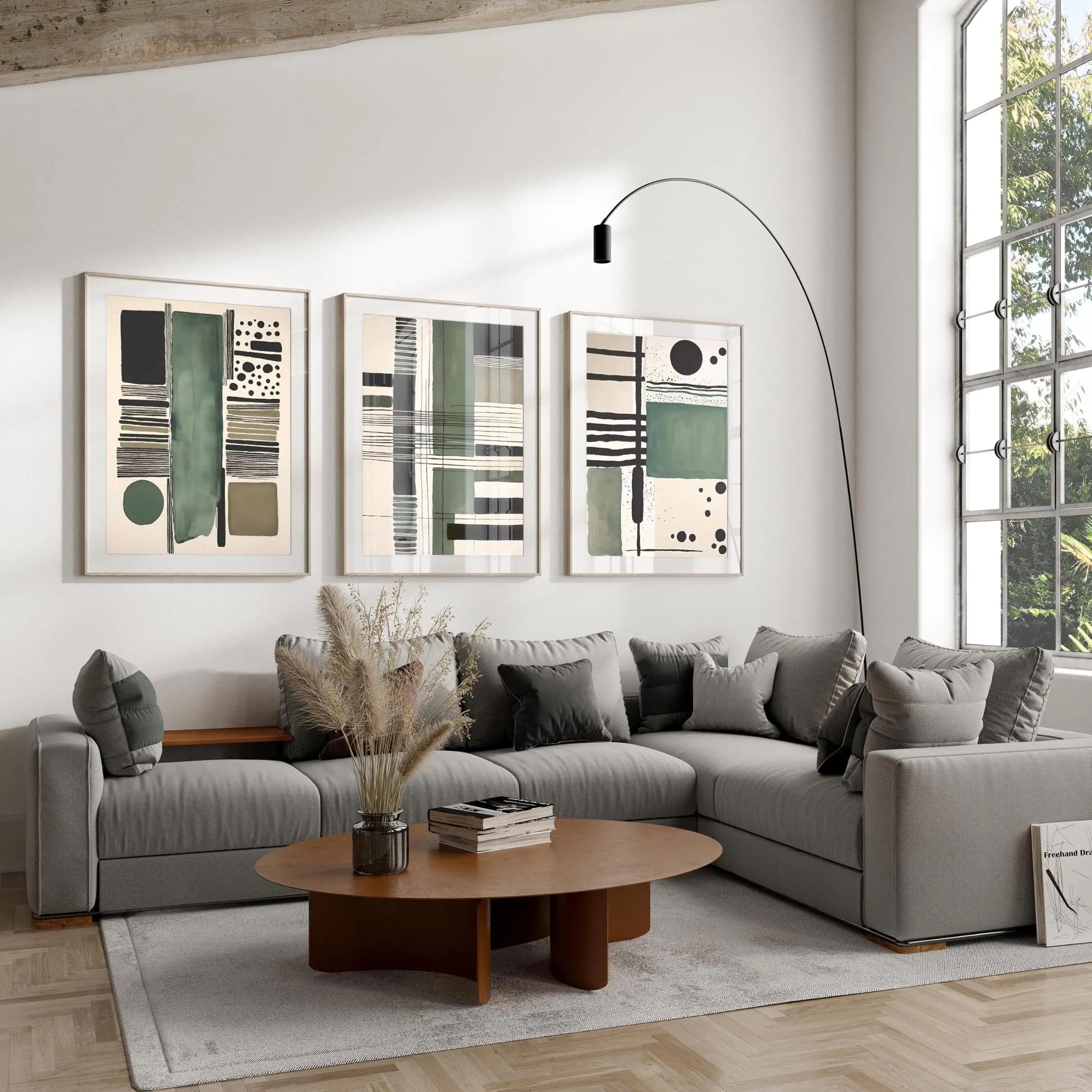 LTjiajuypd Stampe astratte neutre verdi, arte moderna con pennellate, poster su tela per la decorazione di casa e soggiorno (60x90 cm - 3 pezzi)