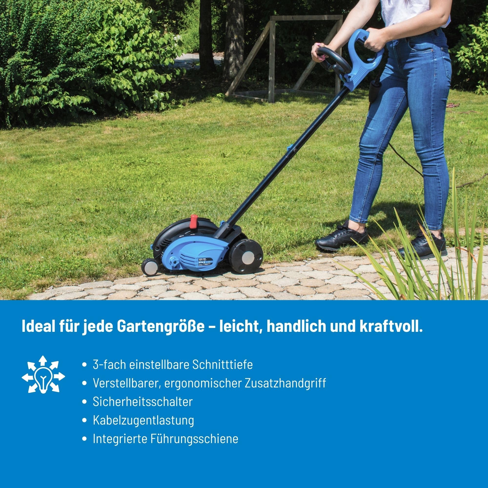 Güde Rasenkantenschneider GRKS 1400 (1200 W, 3-fach einstellbare Schnitttiefe (-13 / -25 / -38 mm), Messerdurchmesser 19 cm, Motordrehzahl: 4700 1/min, einstellbarer Zusatzhandgriff), Kabelgebunden