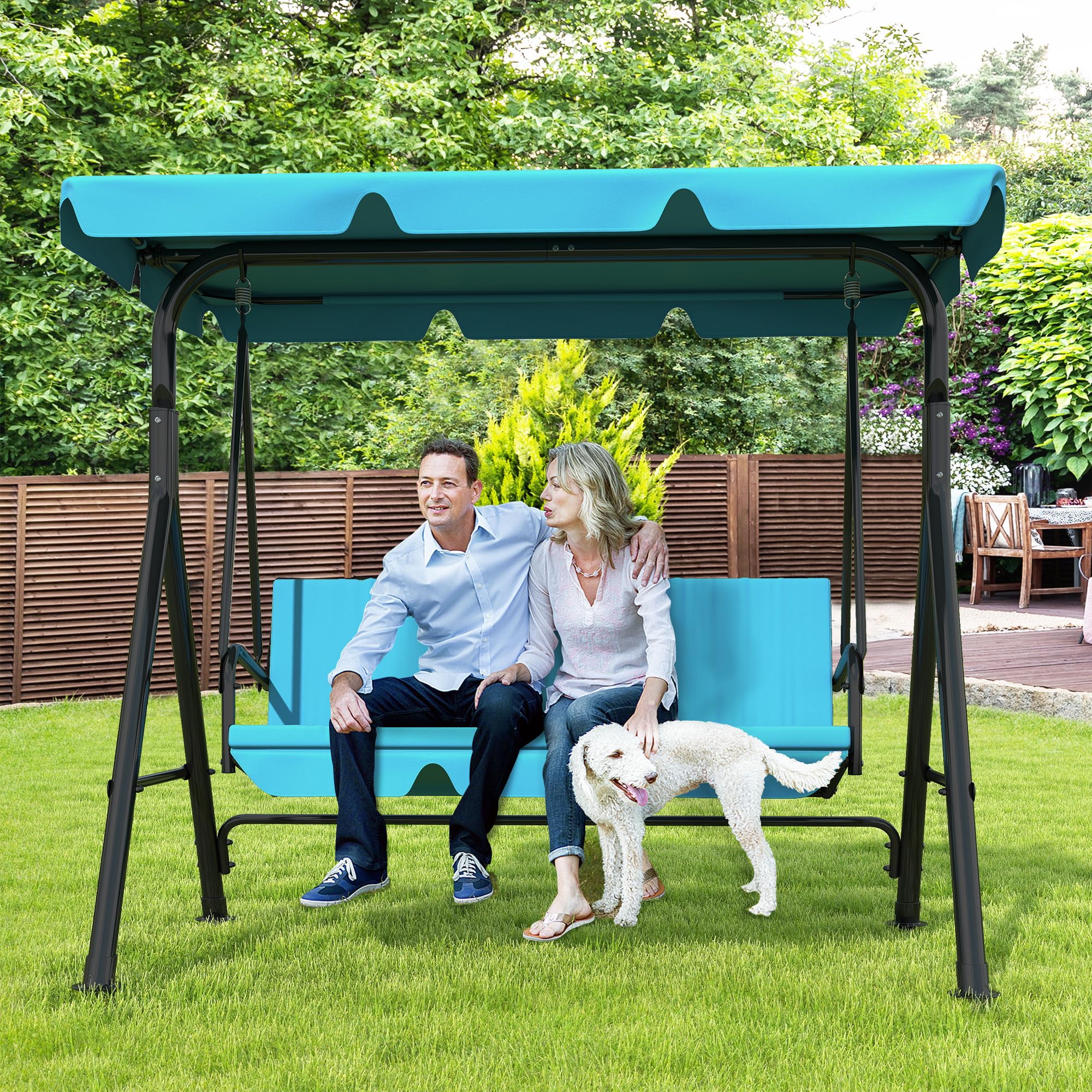 GARTOO 3-Seat Patio Swing Chair, Turquoise