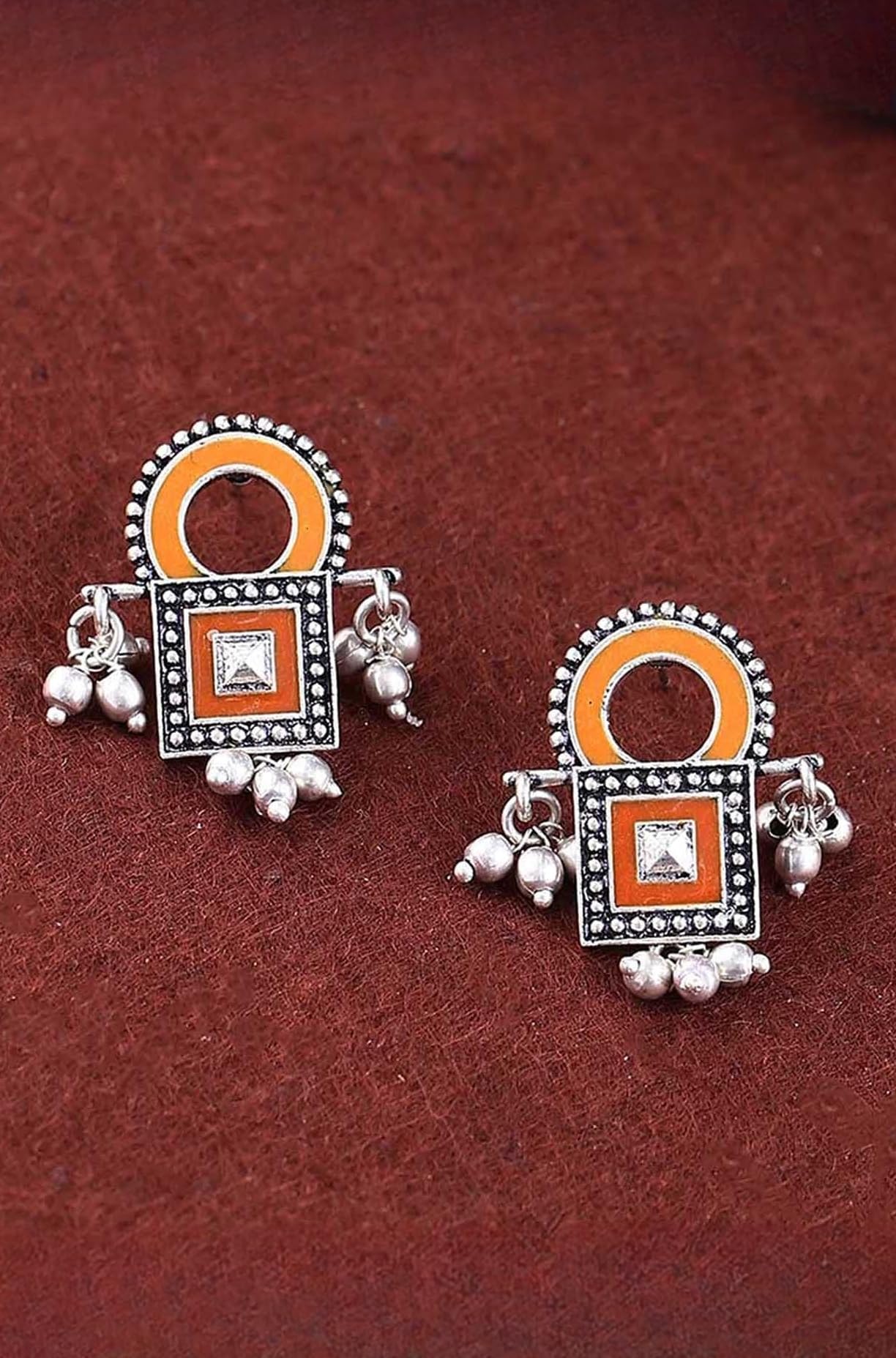 Voylla Sanwari Square Enameled Earrings for Women and Girls