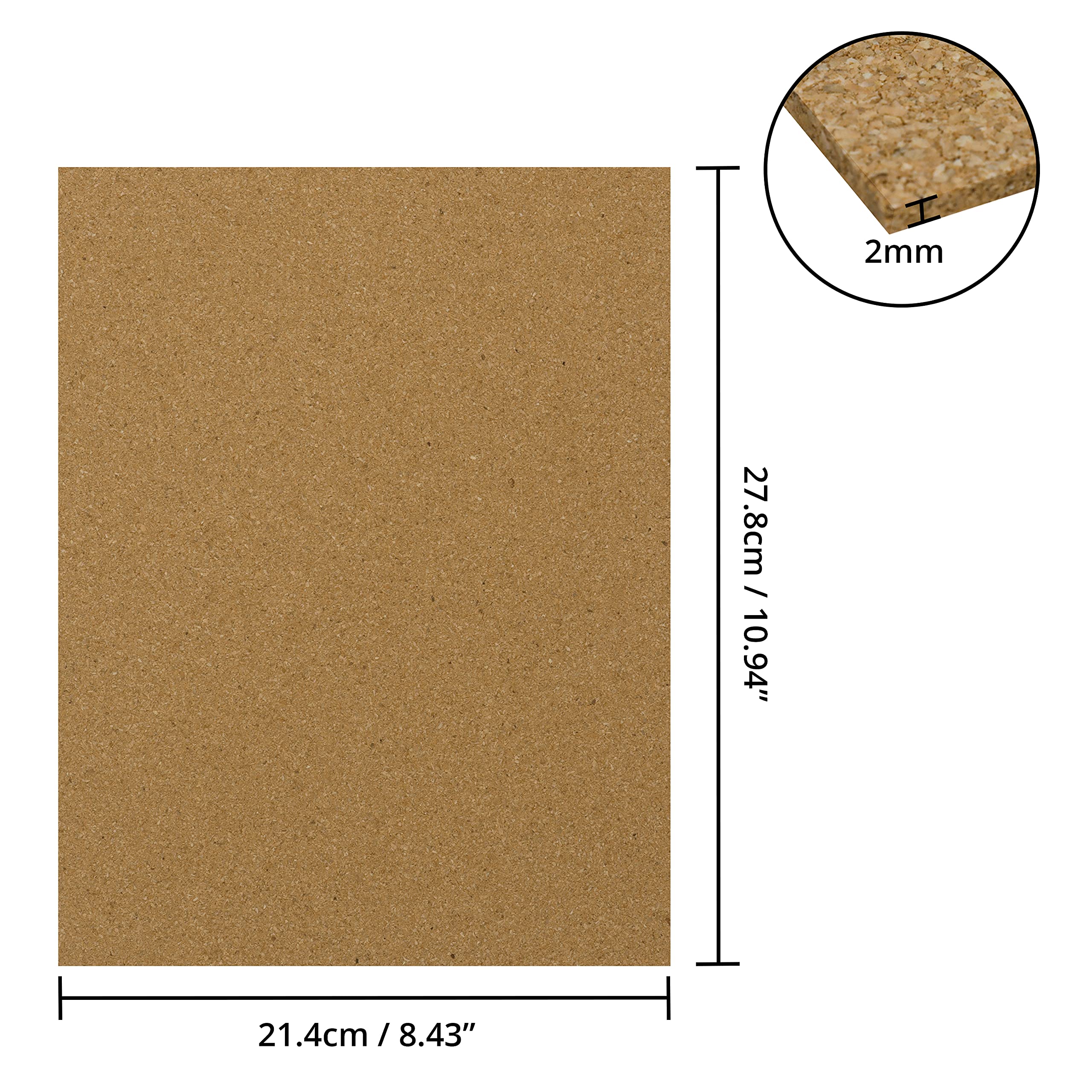 Panel Liege natural 27,8x21,4 cm 2 mm placa A4 decoración pared posavasos BELLE TE