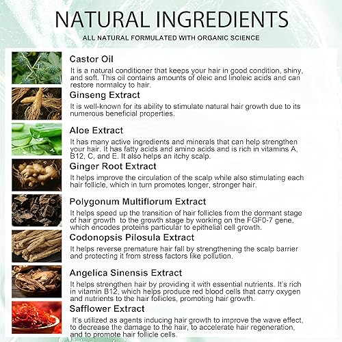 Miniatura 7 de Suero para el crecimiento del cabello y la barba de minoxidil al 5 %, extractos naturales, biotina y cafeína, promueve un crecimiento más fuerte,