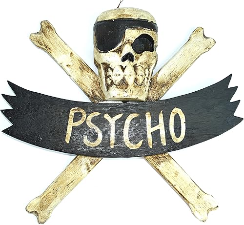 LG - Placa de madera tallada a mano de 12 pulgadas con diseño de calavera pirata, cruz y hueso, decoración artística para pared