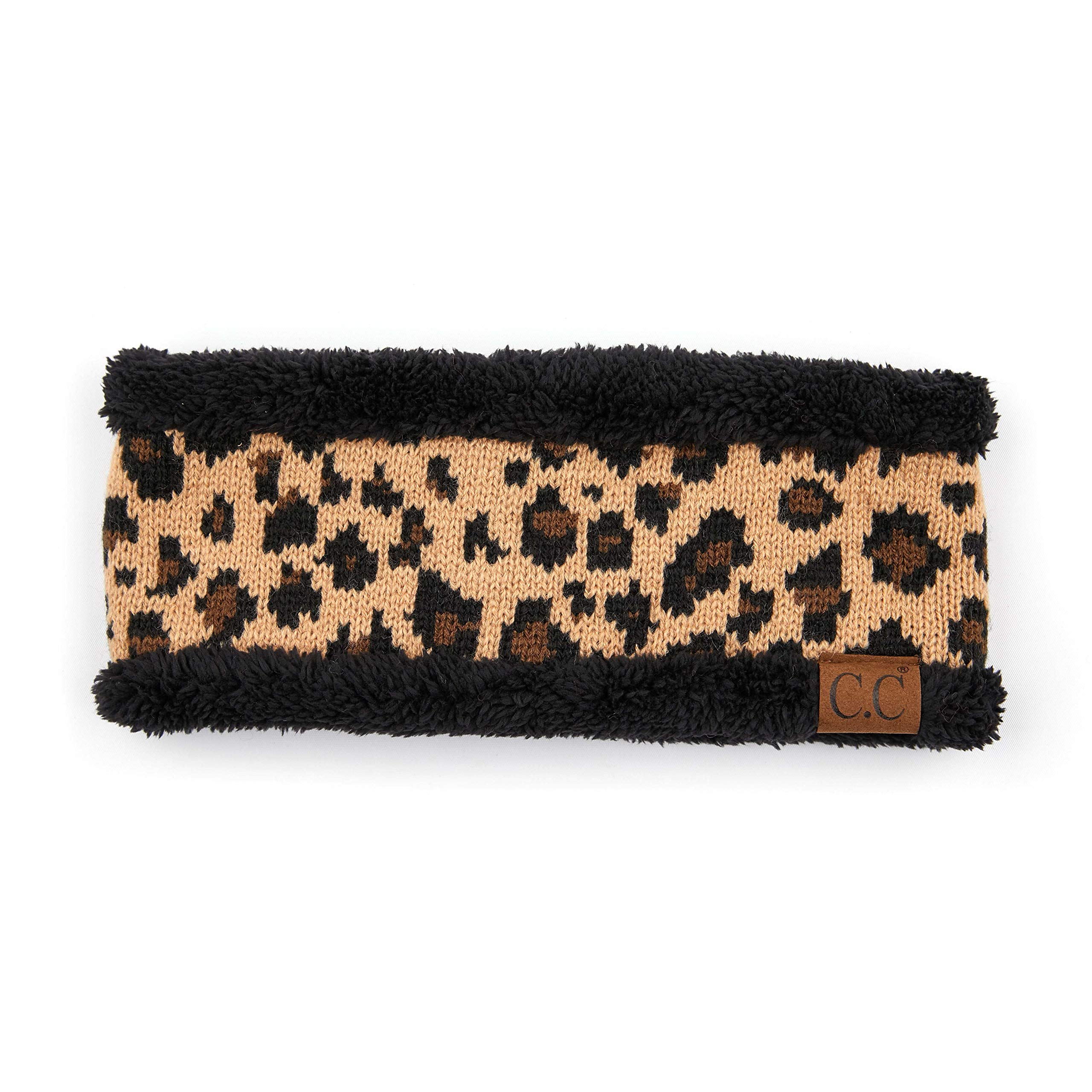 ScarvesMe Women Leopard Sherpa Lined Soft Winter Cable Knit Headband Headwrap