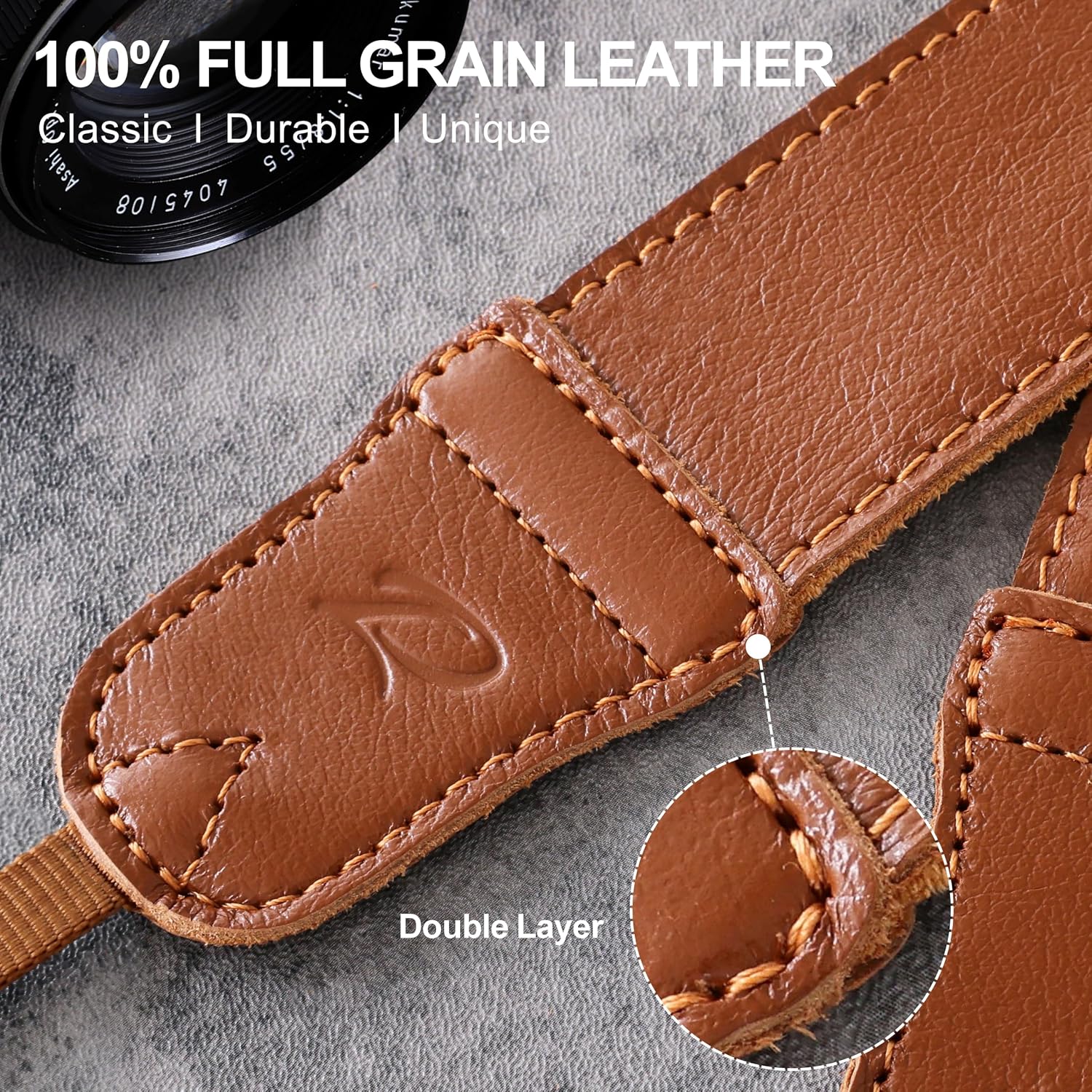 Padwa Lifestyle Brown Leather Camera Strap - 1.5" Soft Full Grain Cowhide Camera Straps for Photographers, Soft Suede Fabric Padded Leather Strap with Quick Release fits All Cameras image 3