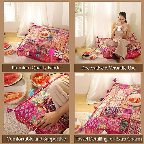 Miniatura 52 de THE ART BOX Cotton Patchwork Vintage Boho Embroidered Floor Pillows & Cushion Cover Dog Pouf Seating Pouf Meditation Pillow Pet Bedding Cat Bed Boho