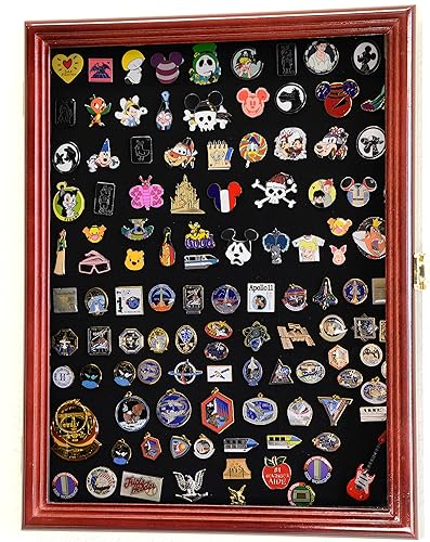 Alfileres de solapa vitrina para armario de pared, soporte para estante de pared Disney Hard Rock Pines militares (acabado cereza)