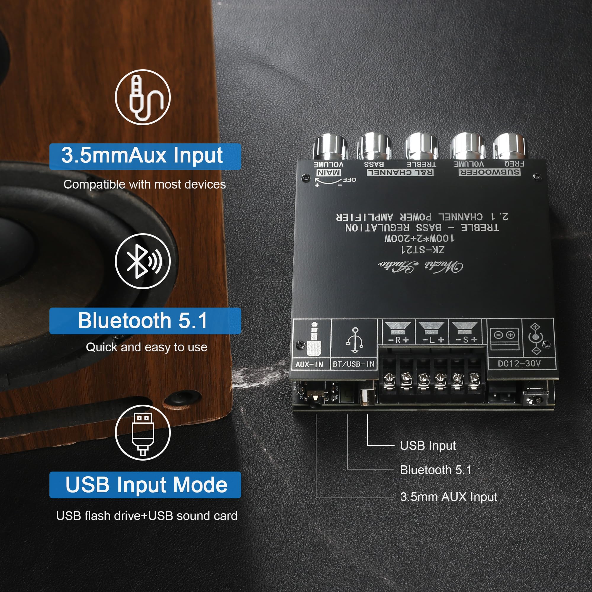 Amazon.com: ZK-ST21 100Wx2+200W 2.1Channel Bluetooth Amplifier