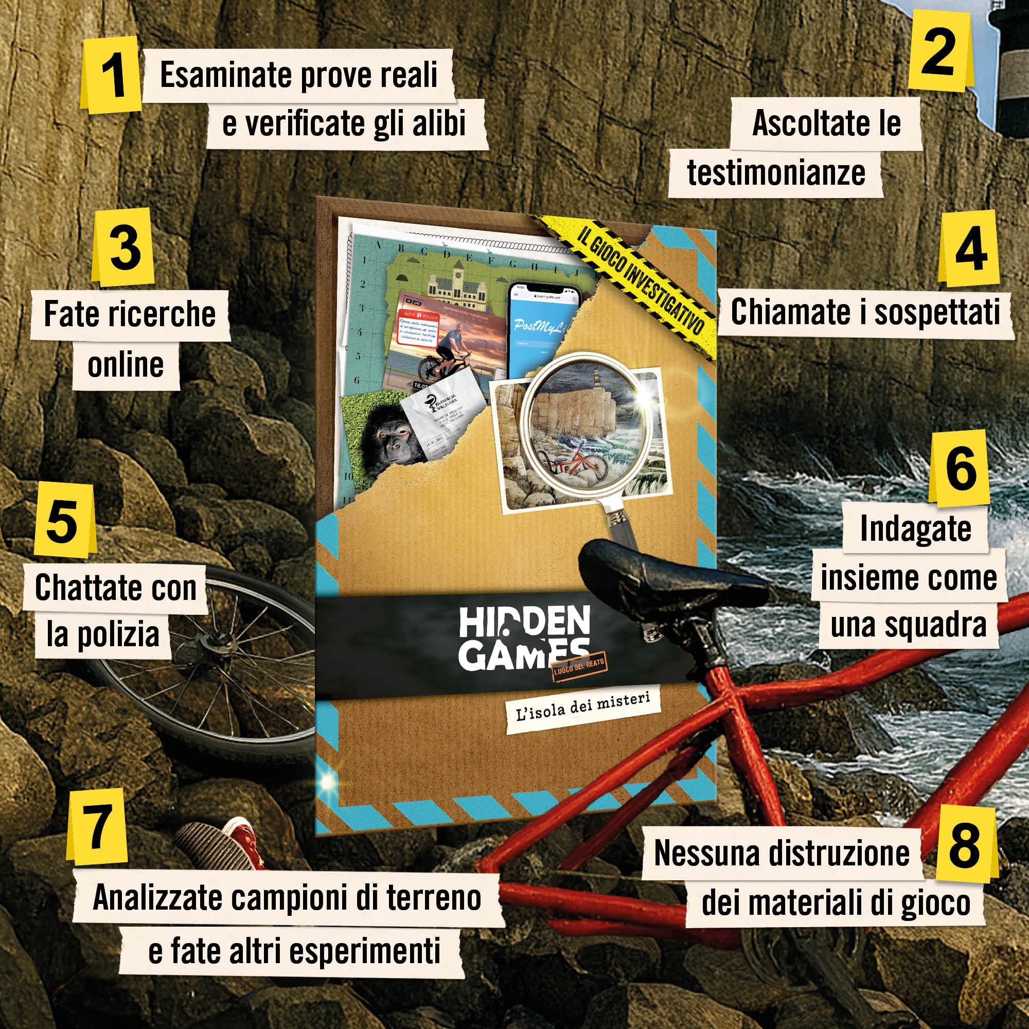 Hidden Games Luogo del Reato – L'isola dei misteri – Gioco investigativo, tipo Escape Room da tavolo, giochi nascosti, risolvi un caso, gioco detective, caso da risolvere