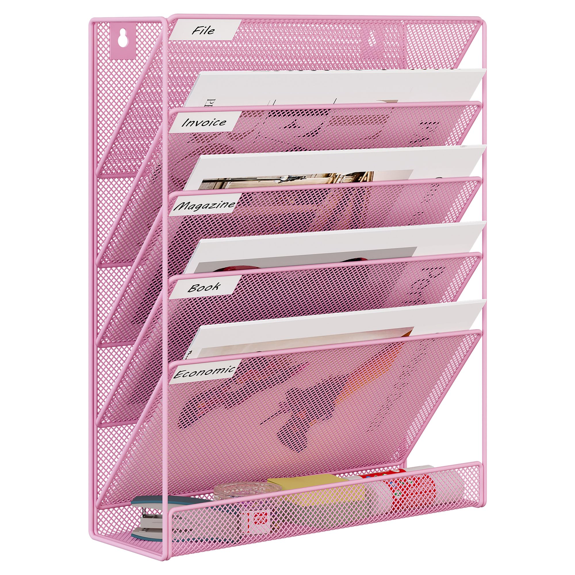 EasyPAG Organizer da ufficio a parete a 5 ripiani, verticale, con design a rete robusta, per scrivania o cubicolo, argento