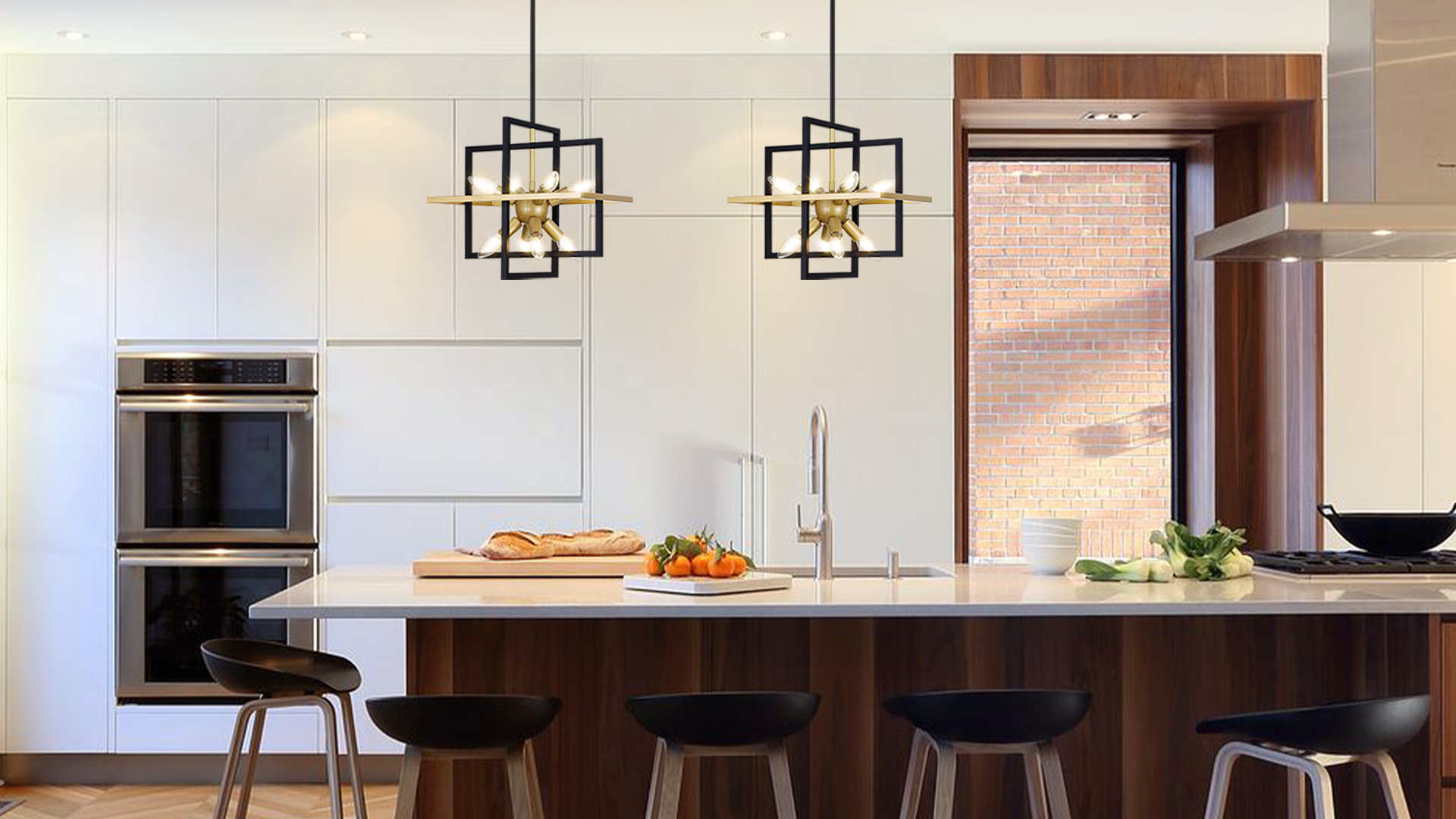 Goomavi 8-Light Geometric Black & Gold Pendant Chandelier - Modern Industrial Sputnik Light For Dining Room, Kitchen