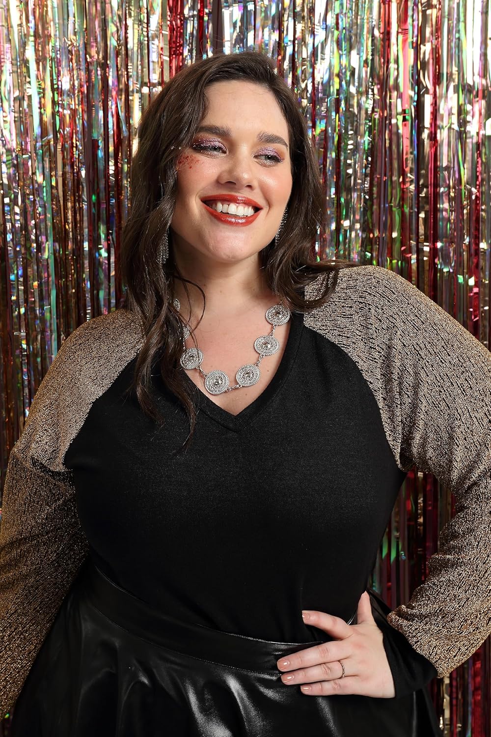 CARCOS Plus Size Tops for Women Criss Cross Long Sleeve Shirts V Neck Tunics Casual Fall T Shirt Loose Fits Blouses XL-5XL - Image 2