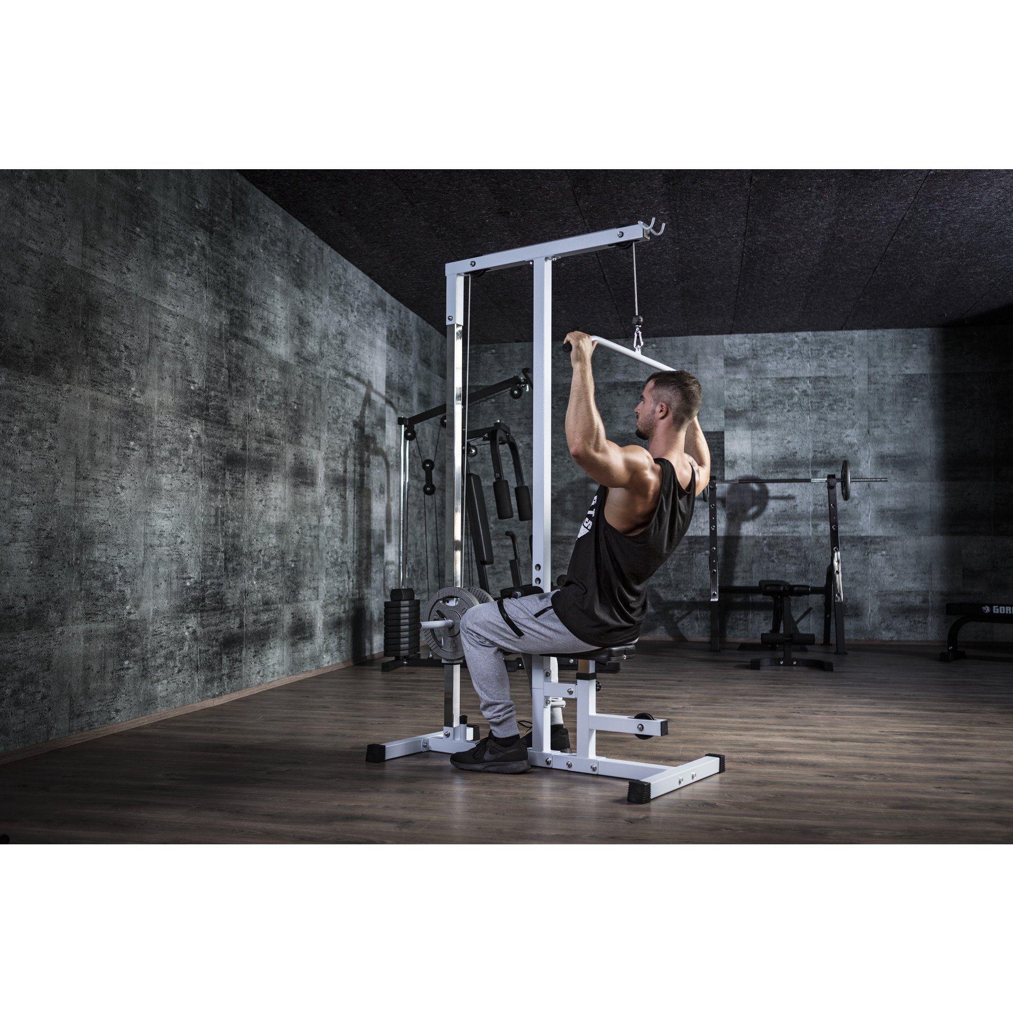 GORILLA SPORTS® Barra de Poleas Gimnasio - Articulación Giratoria, 120cm, Antideslizante - Agarre Gym, Agarres Poleas Gym, Barra Polea, Barra de Polea para Espalda, Agarre Jalon, Máquina LAT