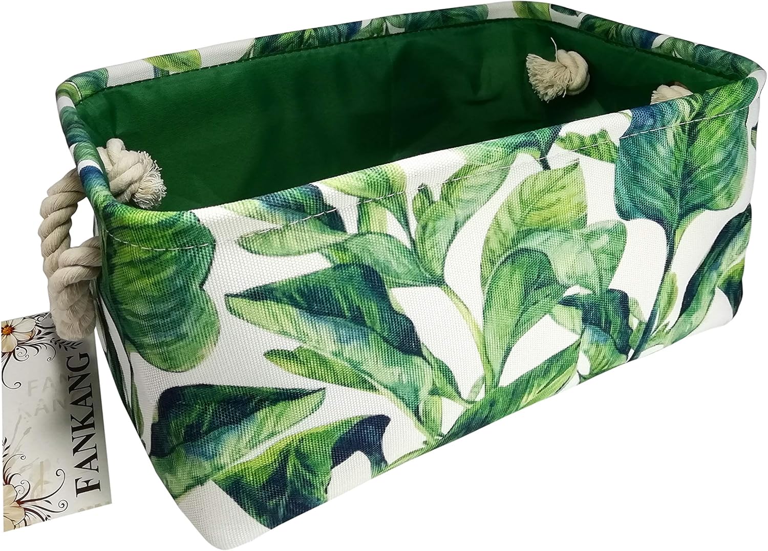 FANKANG Rectangular Fabric Storage Bin Box Laundry Basket, Nursery Storage, Storage Hamper, Book Bag, Gift Baskets（Green plant）