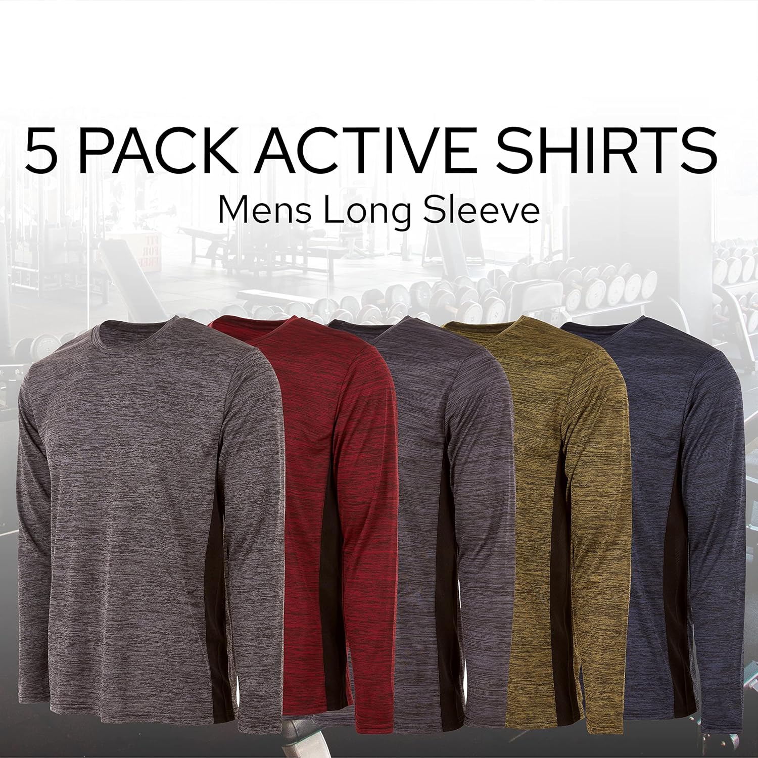 Essential Elements Mens Active T-Shirt - Quick-Dry Athletic Workout Training Crew Neck Long Sleeve Top 5 Pack - Image 5