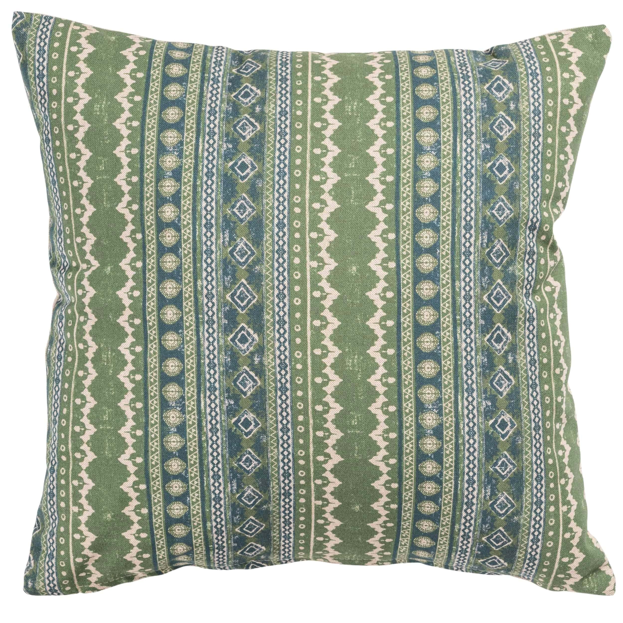 Linen Loft Aztec Trail Cushion Cover in Indigo Blue and Green. Rustic Striped Geometric Design, Boho Theme. 17x17 Square over Only