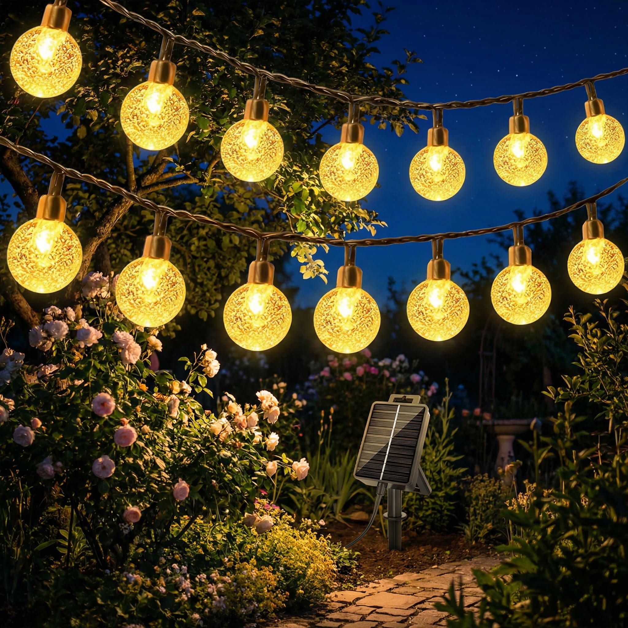 BG9D Solar Lichterkette Aussen,8M 40 Solar Lichterkette mit 8 Modi Speicherfunktion IP65 Wasserdicht Kristallkugeln für Garten,Terrasse,Balkon,Hochzeit,Bäume,Warmweiß