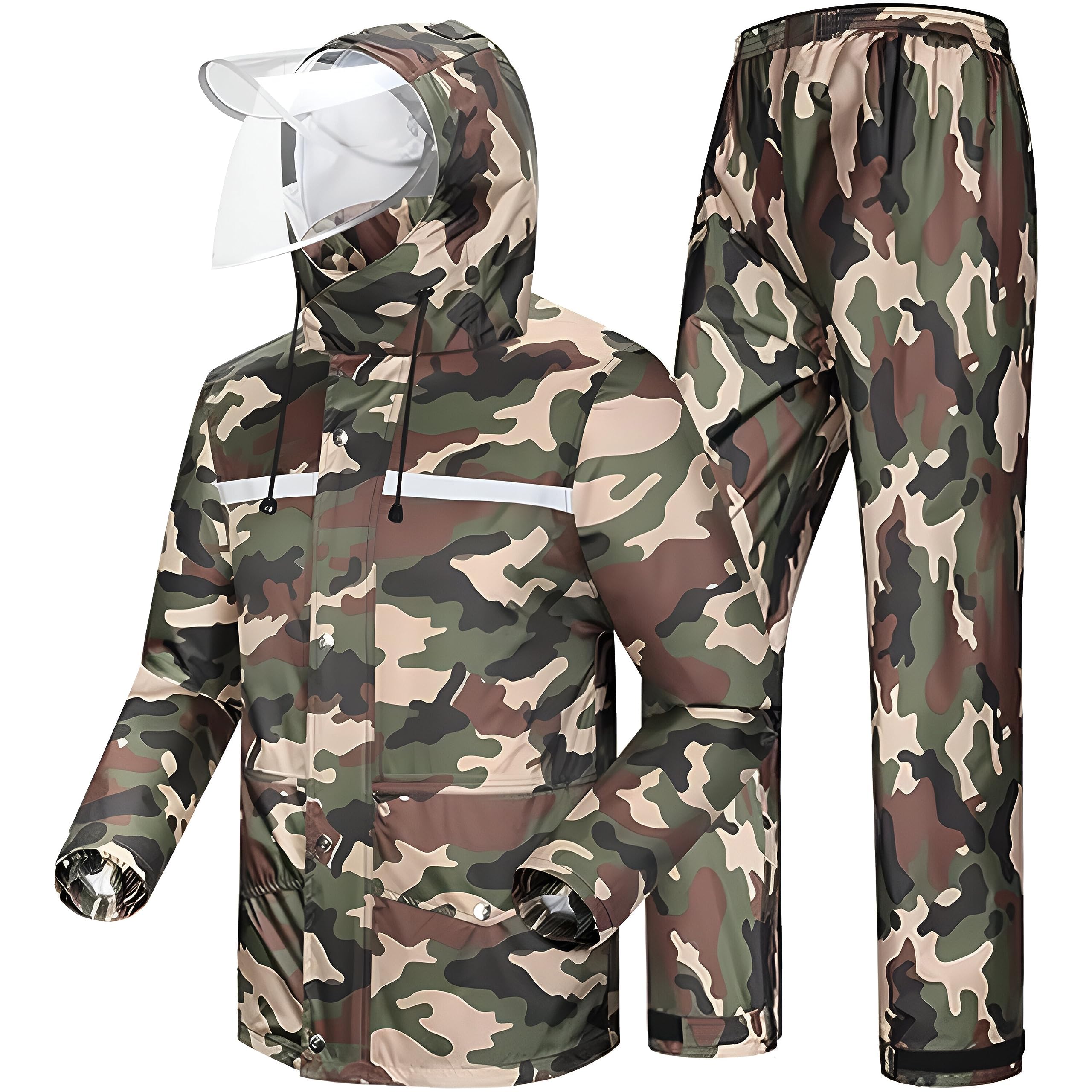 Pivalo Reusable 100% Air & Waterproof Unisex Raincoat Imported Seam Sealed Military Print Snow Suit Windcheater Transparent Face Shield & Detachable Hood for Bikers Hiking Traveling Size- L, Green-image-19